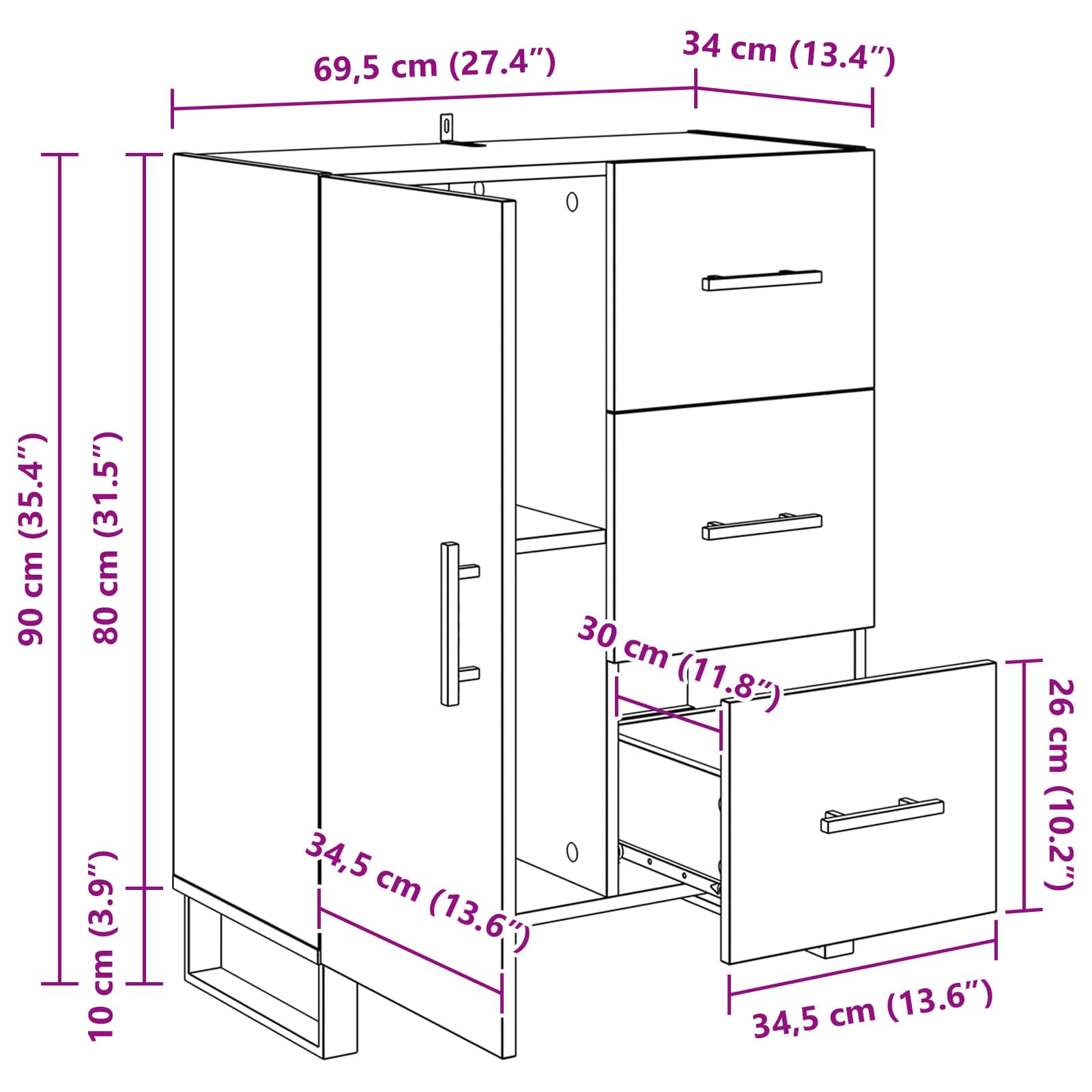 Dressoir Artisan Eiken 69,5 x 34 x 90 cm – afbeelding 12