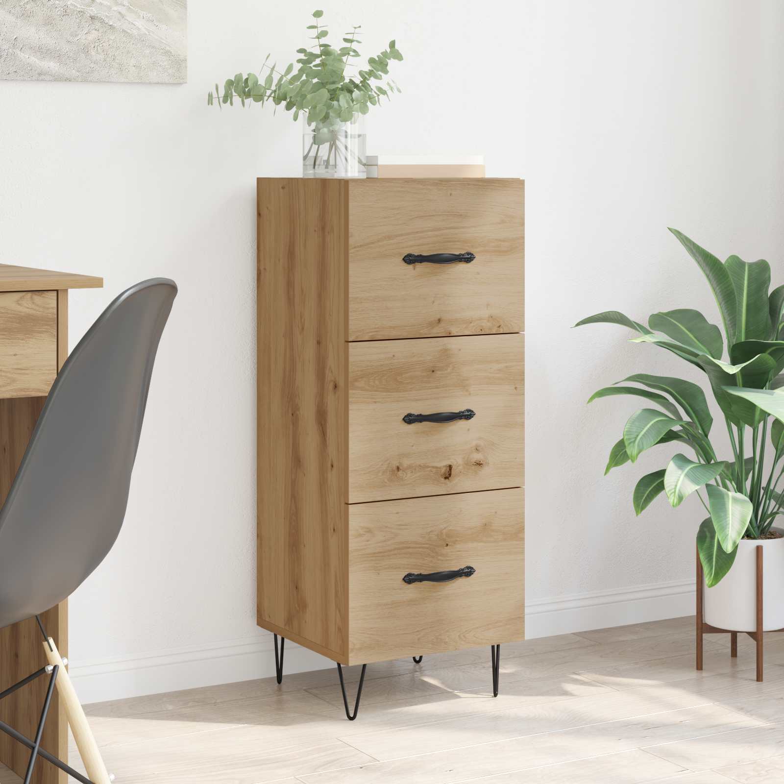 Dressoir artisanaal eikenkleurig 34 x 34.5 x 90 cm Bewerkt hout