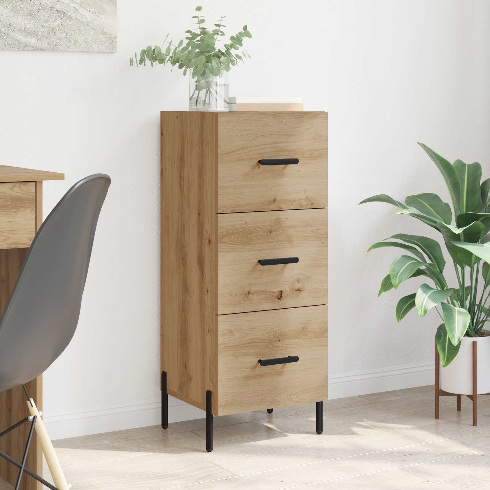 Dressoir artisanaal eikenkleurig 34 x 34.5 x 90 cm Bewerkt hout