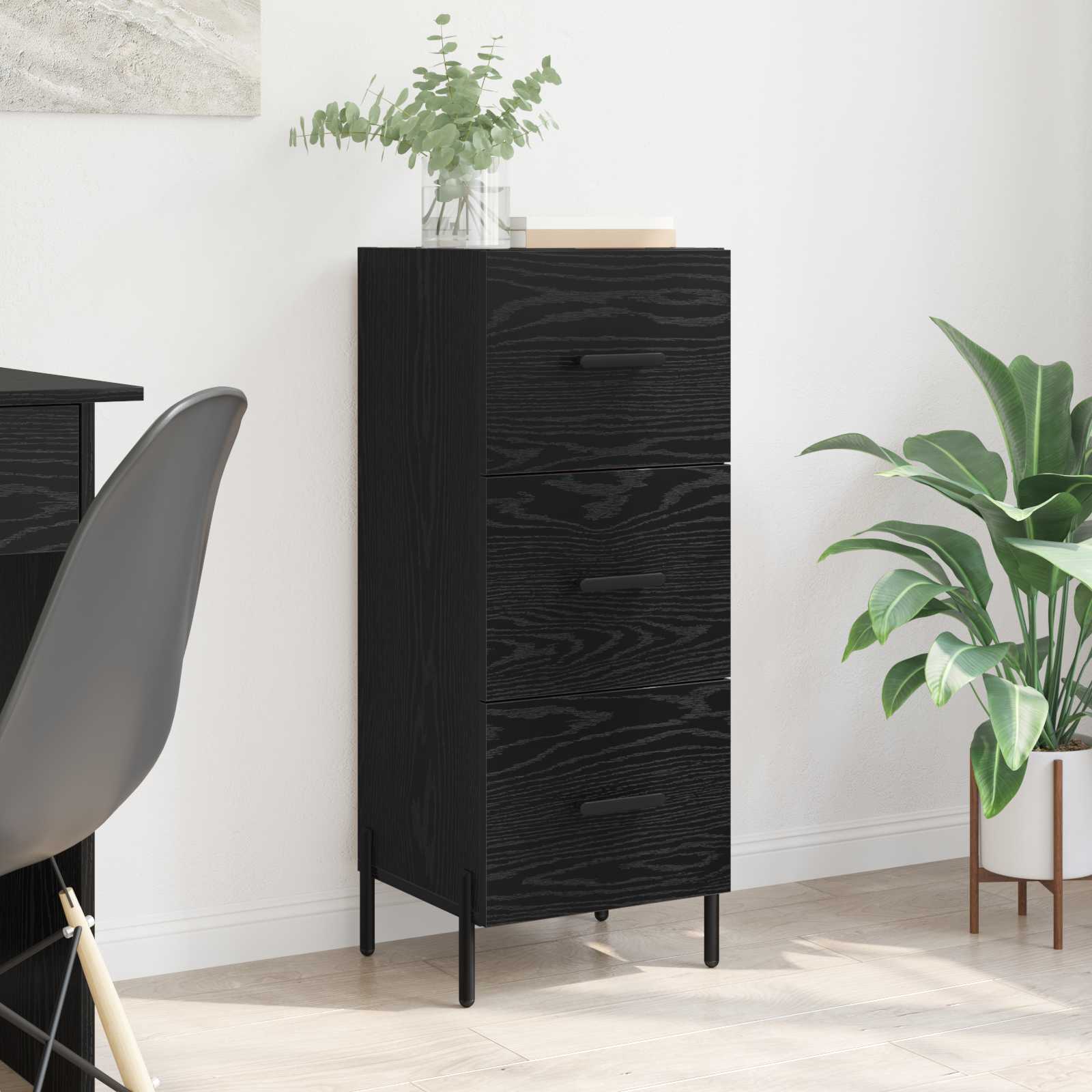 Dressoir met lade Zwart eiken 34 x 34.5 x 90 cm Bewerkt hout