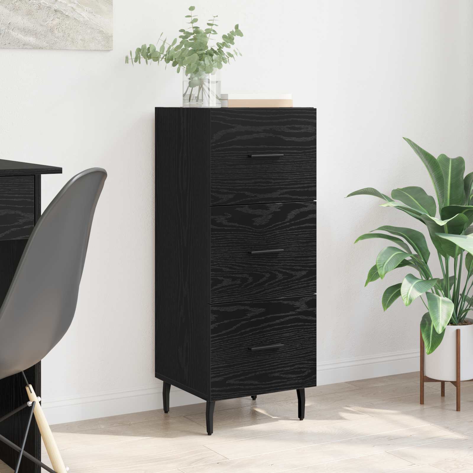 Dressoir met lade Zwart eiken 34 x 34.5 x 90 cm Bewerkt hout