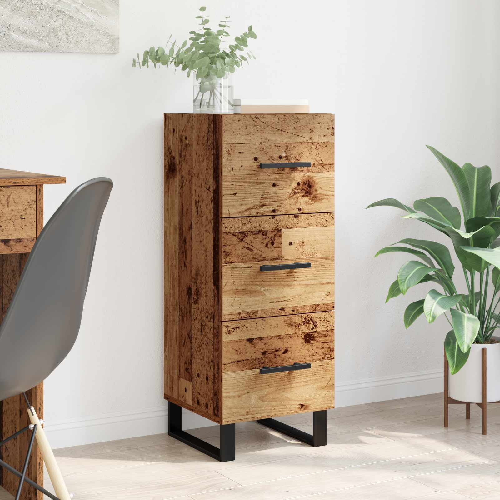Dressoir Oud Hout 34,5 x 34 x 90 cm Gemonteerd hout en ijzer