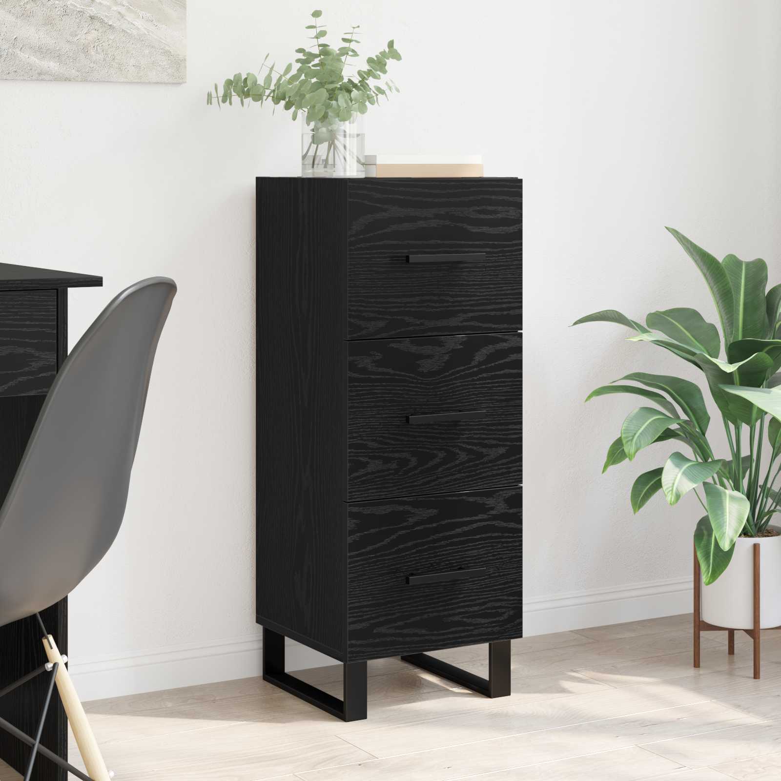 Dressoir Zwart Eiken 34,5 x 34 x 90 cm Gemonteerd hout en ijzer – afbeelding 1