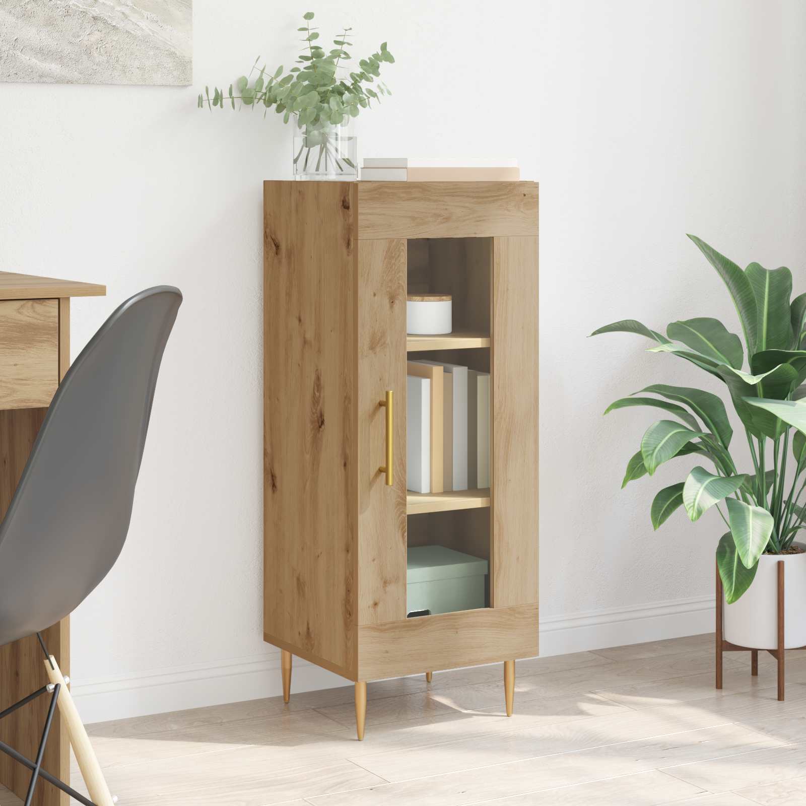 Dressoir artisanaal eikenkleurig 34 x 34.5 x 90 cm Bewerkt hout – afbeelding 1