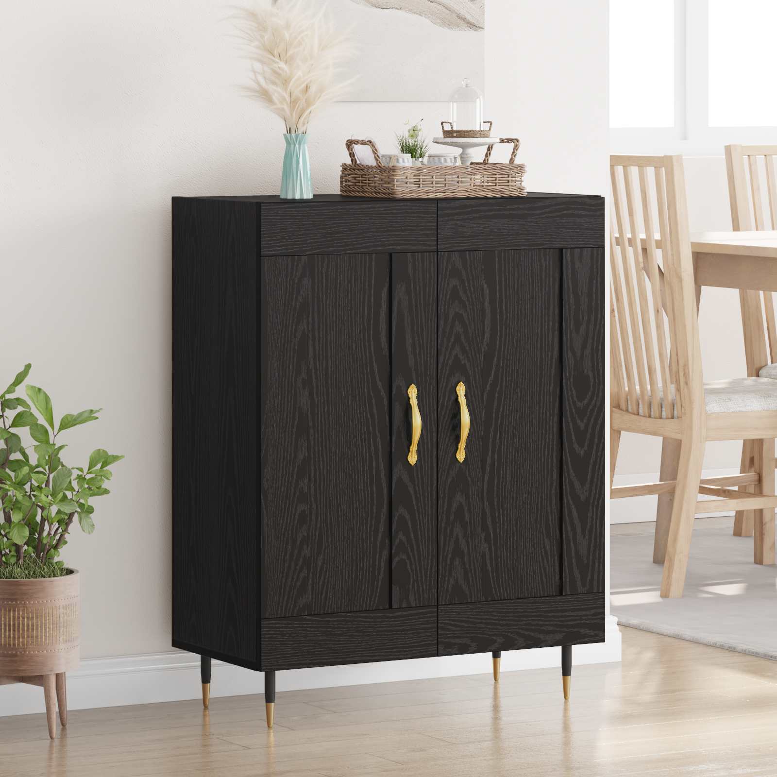 Dressoir Zwart Eiken 69,5 x 34 x 90 cm Bewerkt hout – afbeelding 1