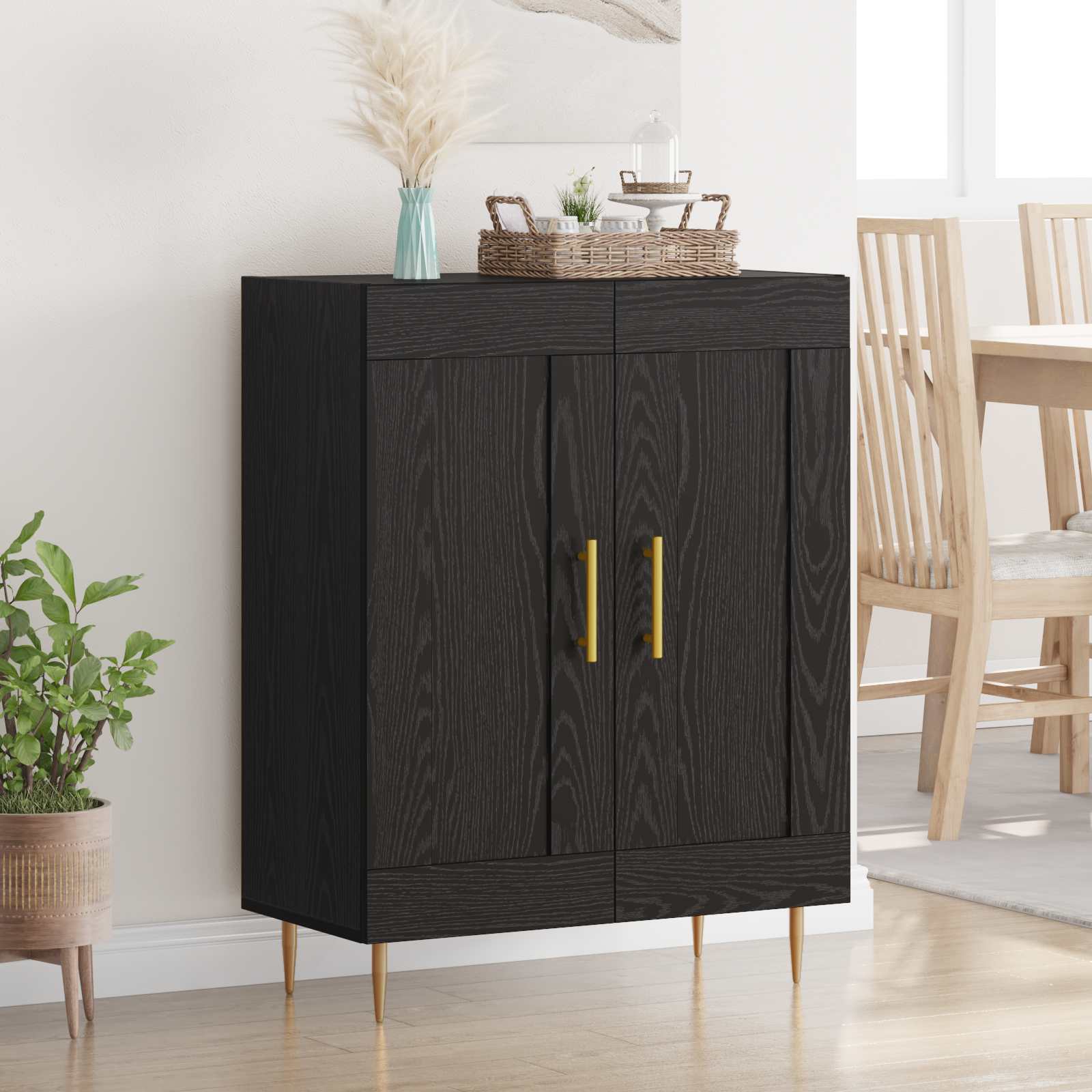 Dressoir Zwart Eiken 69,5 x 34 x 90 cm Gemonteerd hout en ijzer