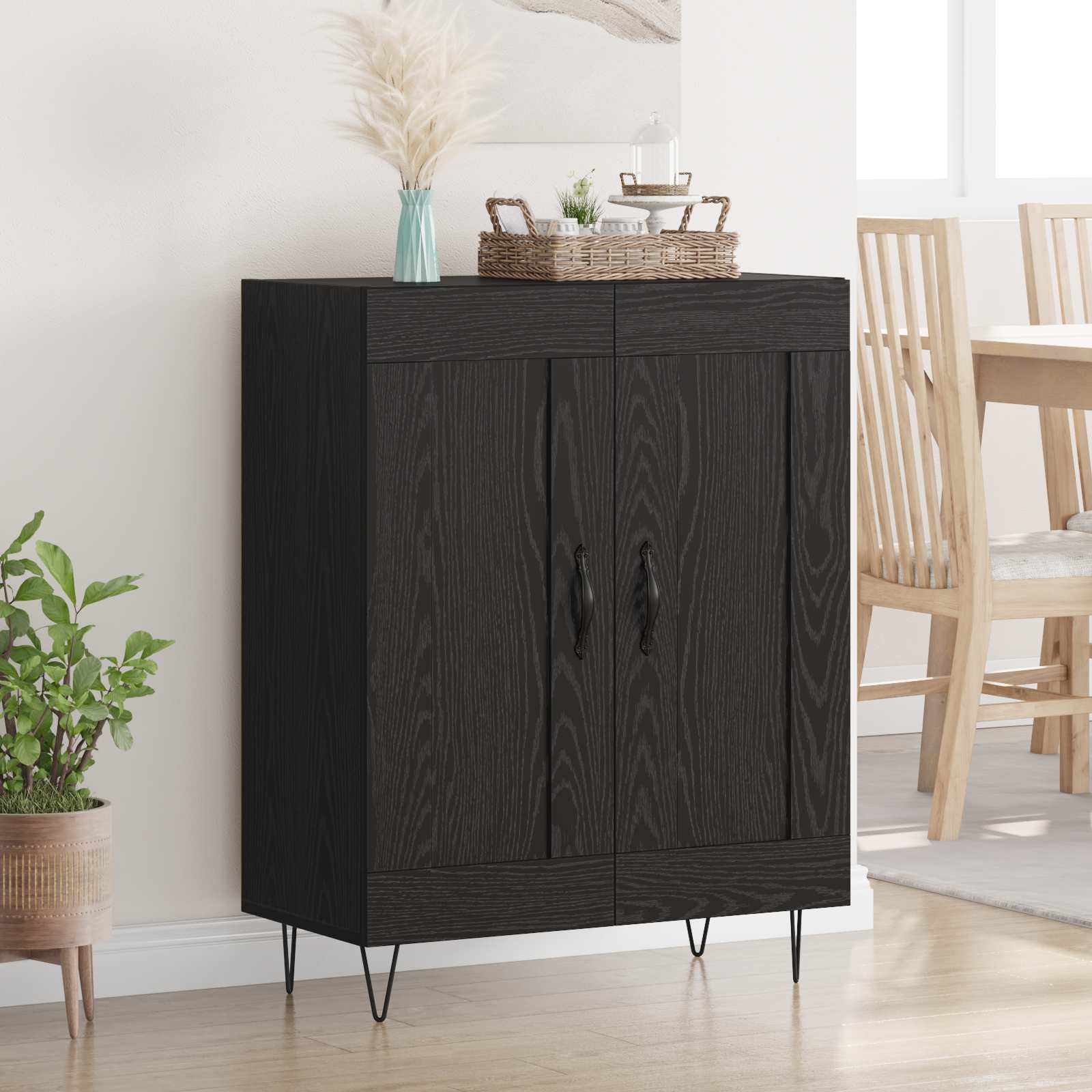Dressoir Zwart Eiken 69,5 x 34 x 90 cm Gemonteerd hout en ijzer
