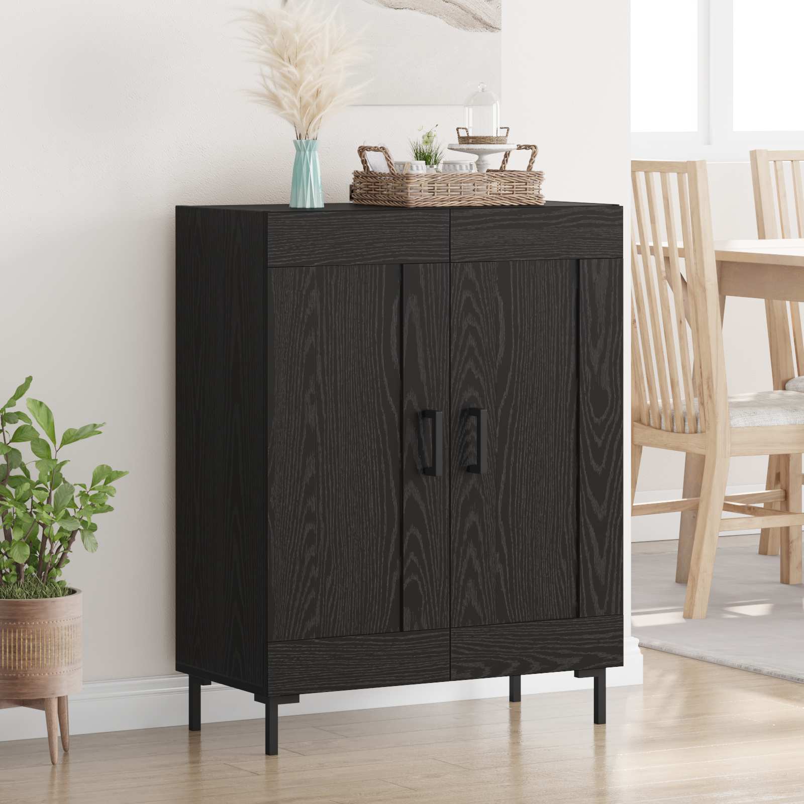 Dressoir Zwart Eiken 69,5 x 34 x 90 cm Gemonteerd hout en ijzer