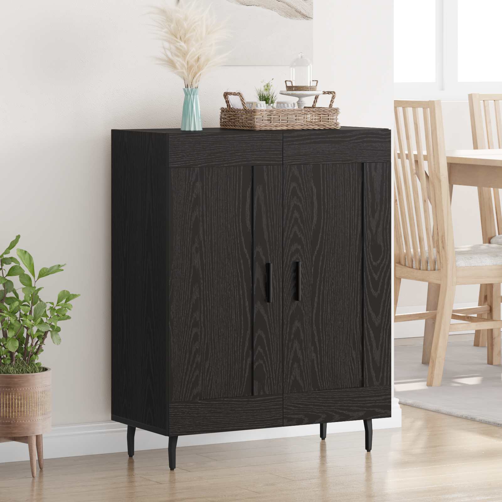 Dressoir Zwart Eiken 69,5 x 34 x 90 cm Gemonteerd hout en ijzer – afbeelding 1