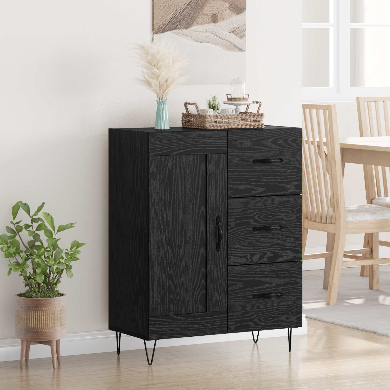 Dressoir Zwarte Eik 69,5 x 34 x 90 cm Geconstrueerd hout