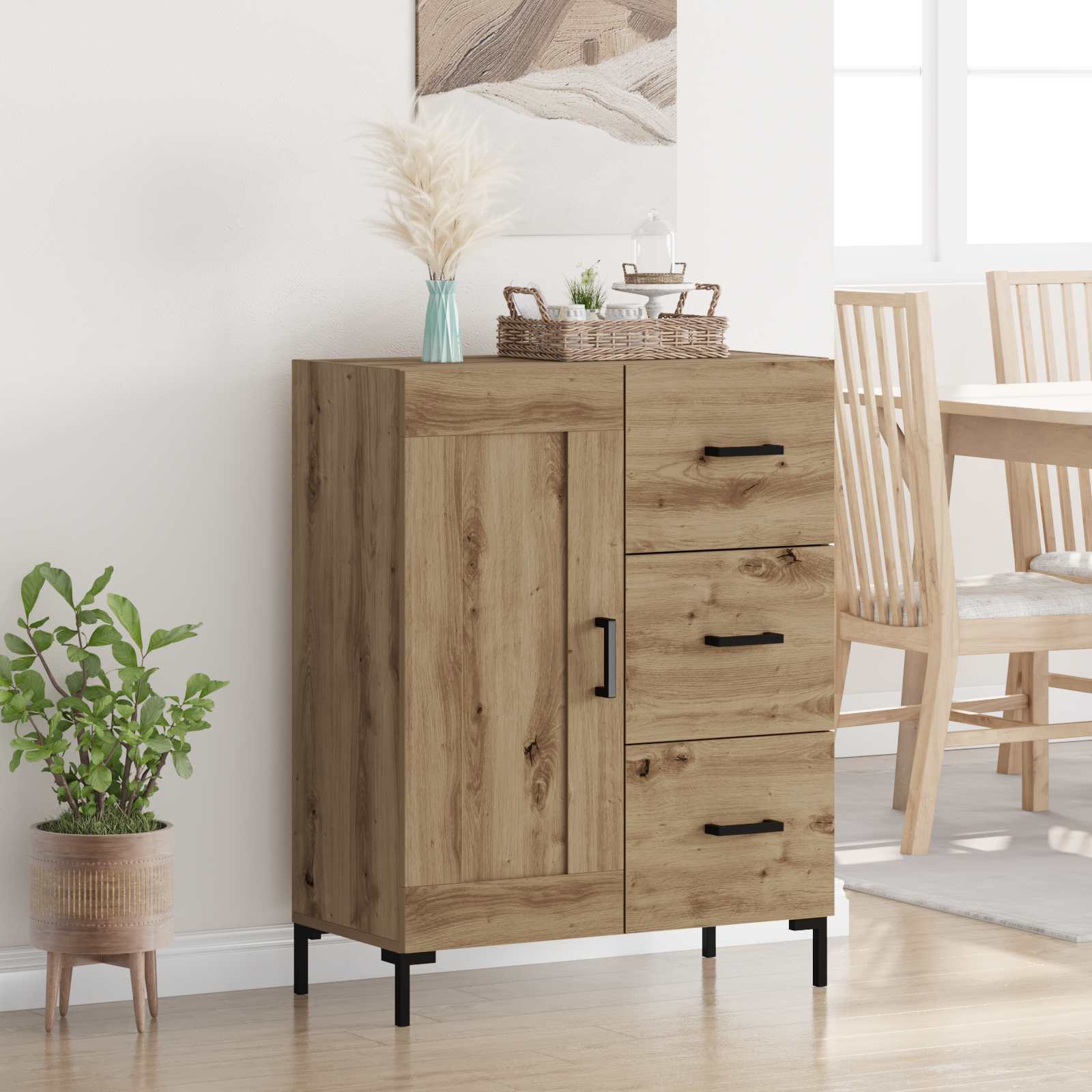 Dressoir artisanaal eikenkleurig 69.5 x 34 x 90 cm Bewerkt hout