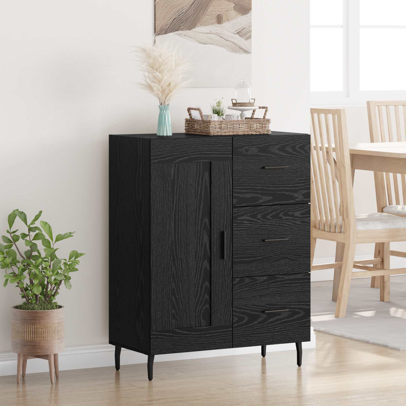 Dressoir Zwart Eiken 69,5 x 34 x 90 cm Gemonteerd hout en ijzer