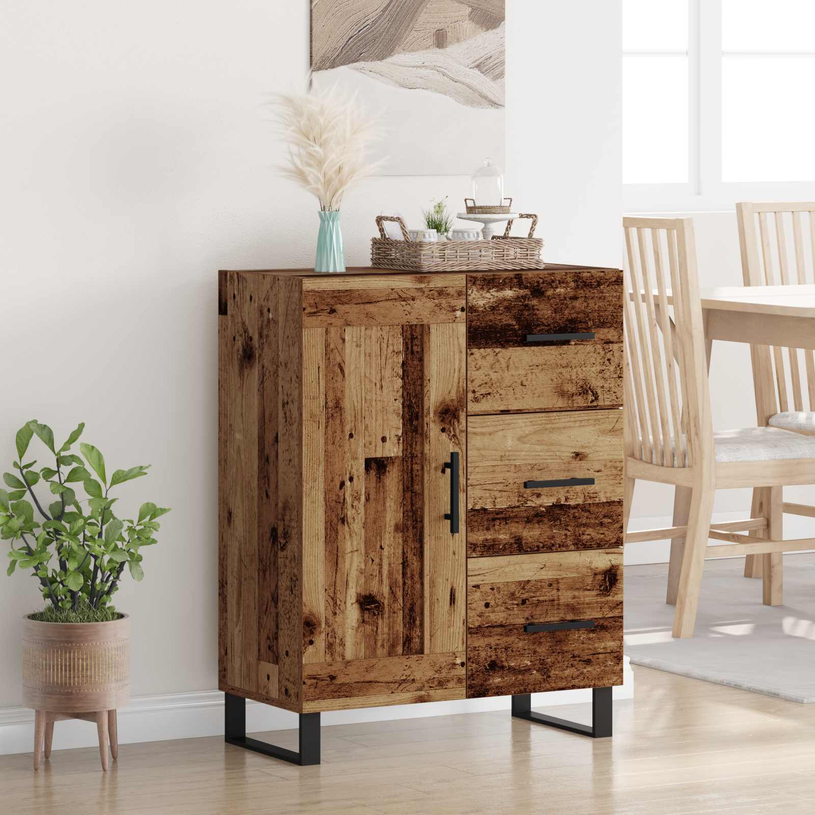 Dressoir Oud Hout 69,5 x 34 x 90 cm Gemonteerd hout en ijzer – afbeelding 1