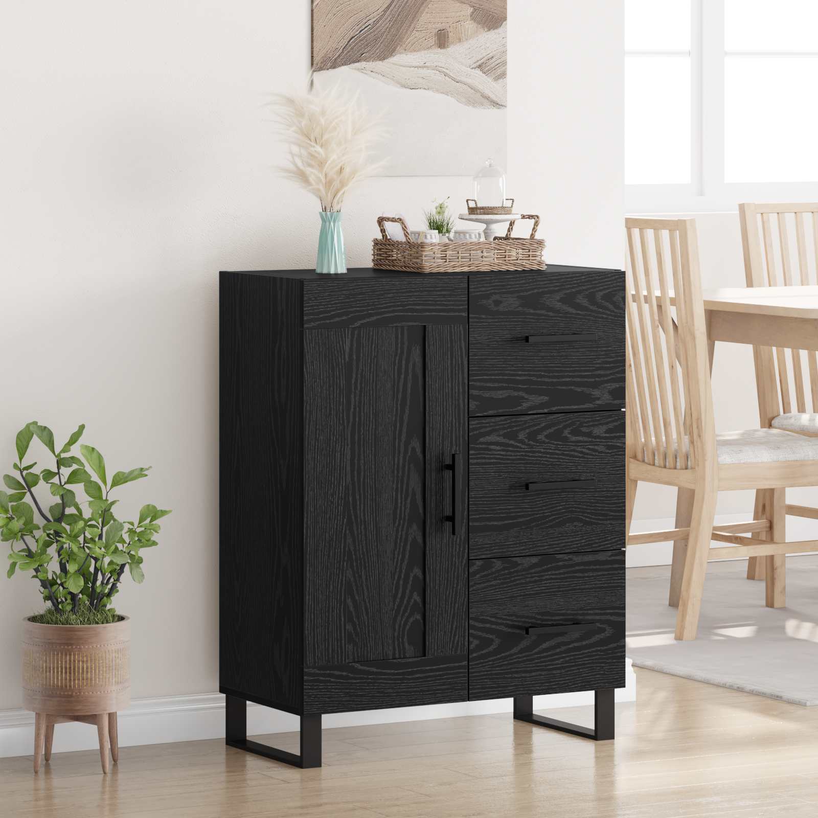 Dressoir Zwart Eiken 69,5 x 34 x 90 cm Gemonteerd hout en ijzer