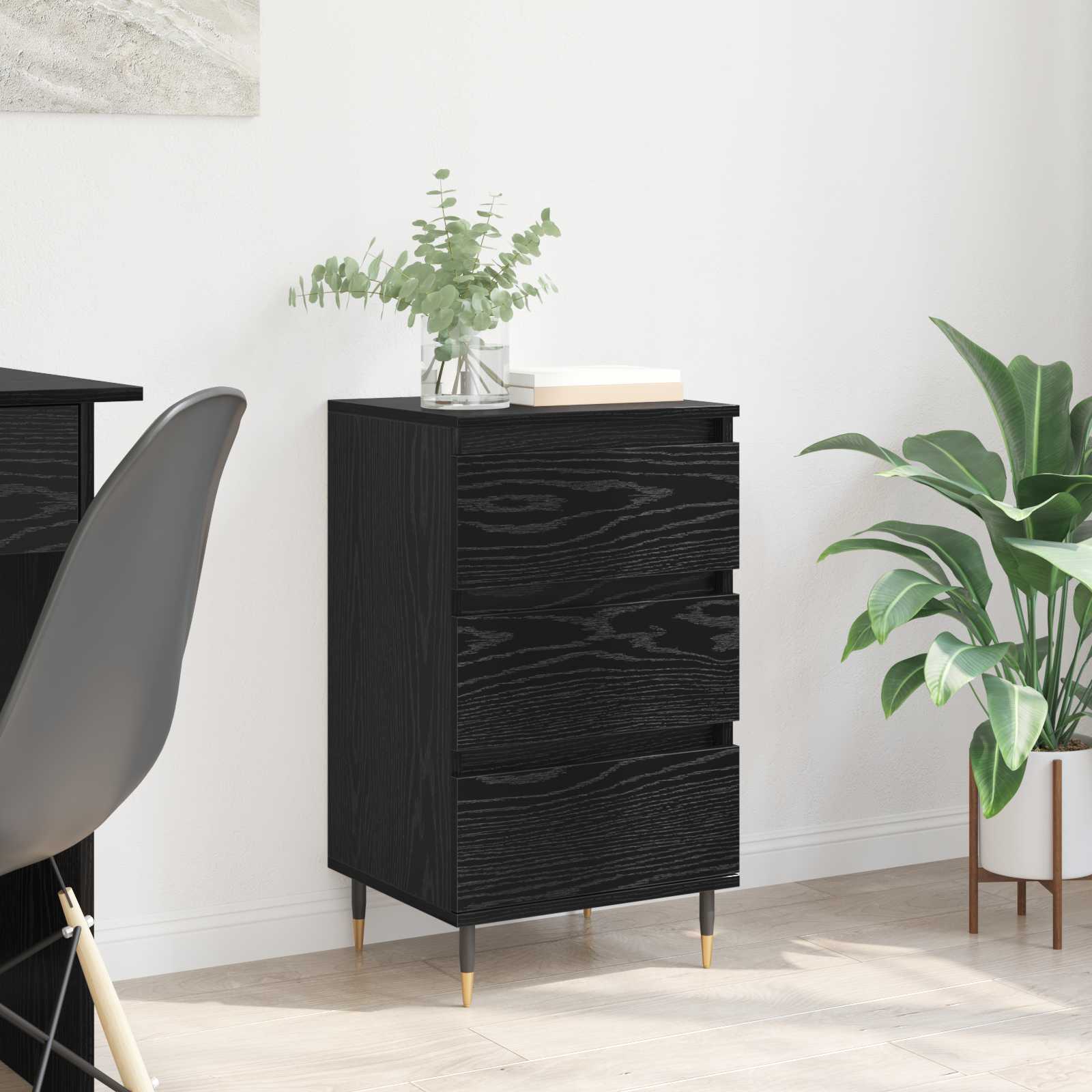 Dressoir met lade Zwart eiken 35 x 40 x 70 cm Bewerkt hout