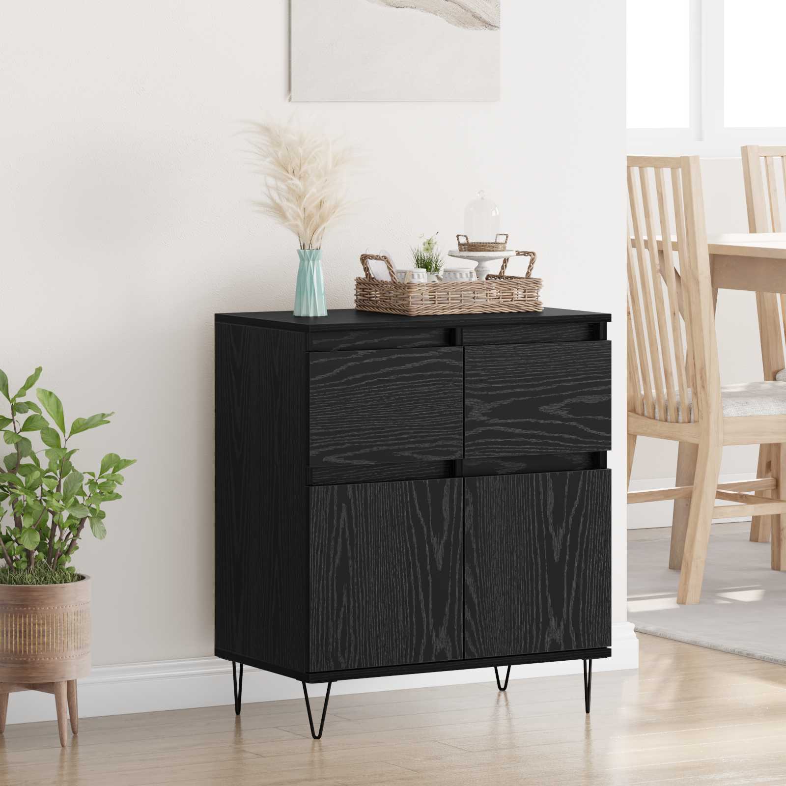 Dressoir Zwart Eiken 60 x 35 x 70 cm Gemonteerd hout en ijzer – afbeelding 1