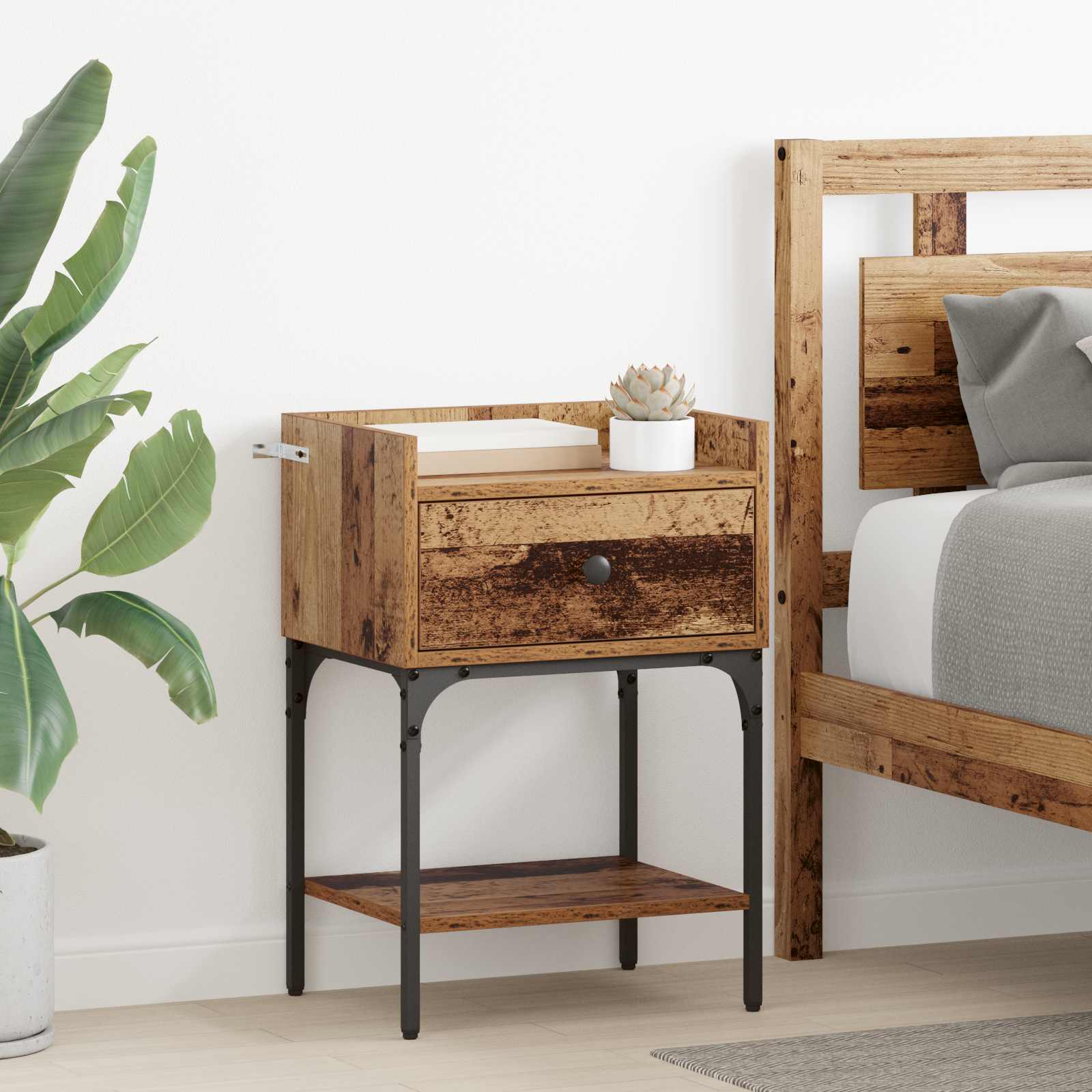 Nachtkastje met lade 2 pcs Oudhout 40 x 29 x 60 cm Bewerkt hout