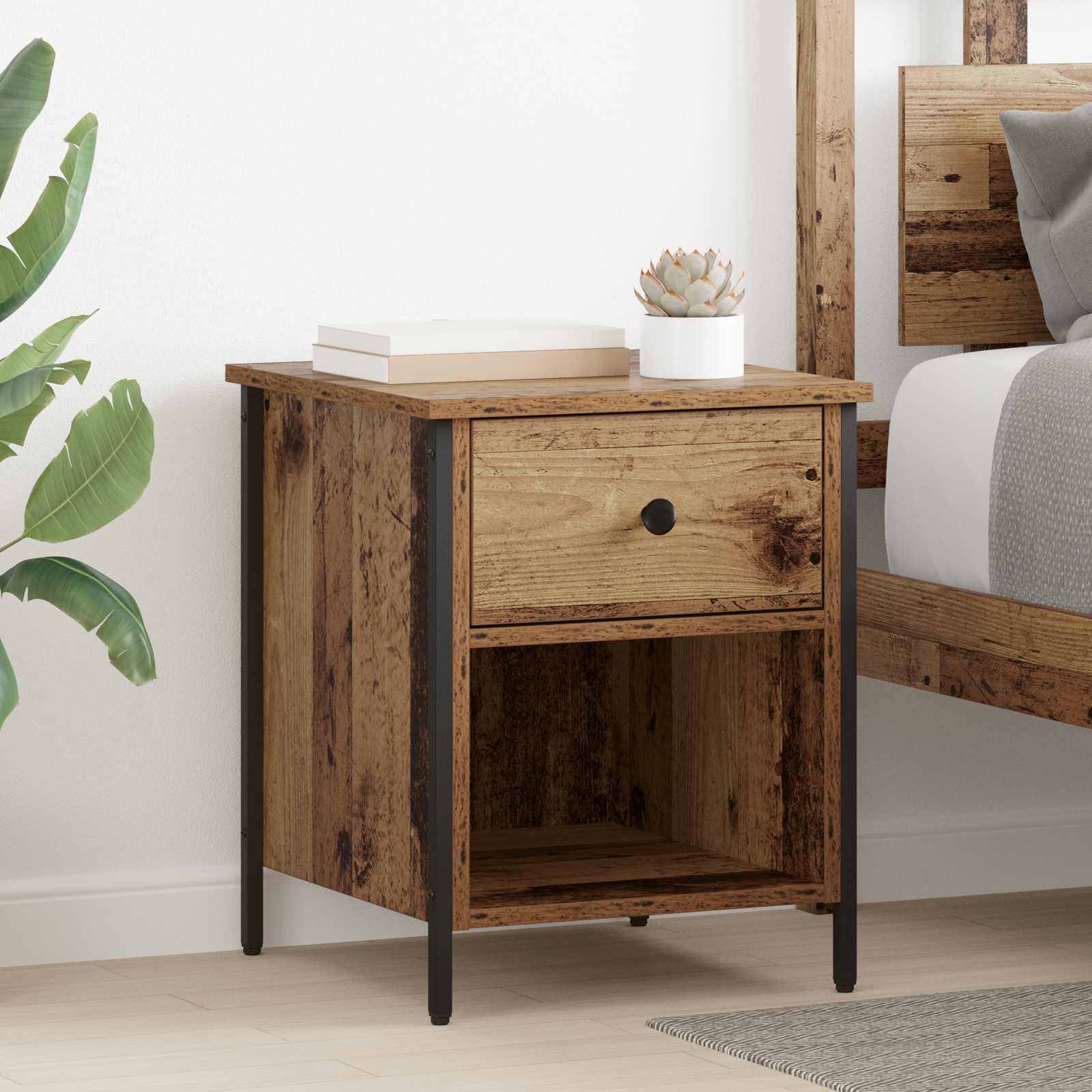Nachtkastje met lade 2 pcs Oudhout 40 x 42 x 50 cm Bewerkt hout