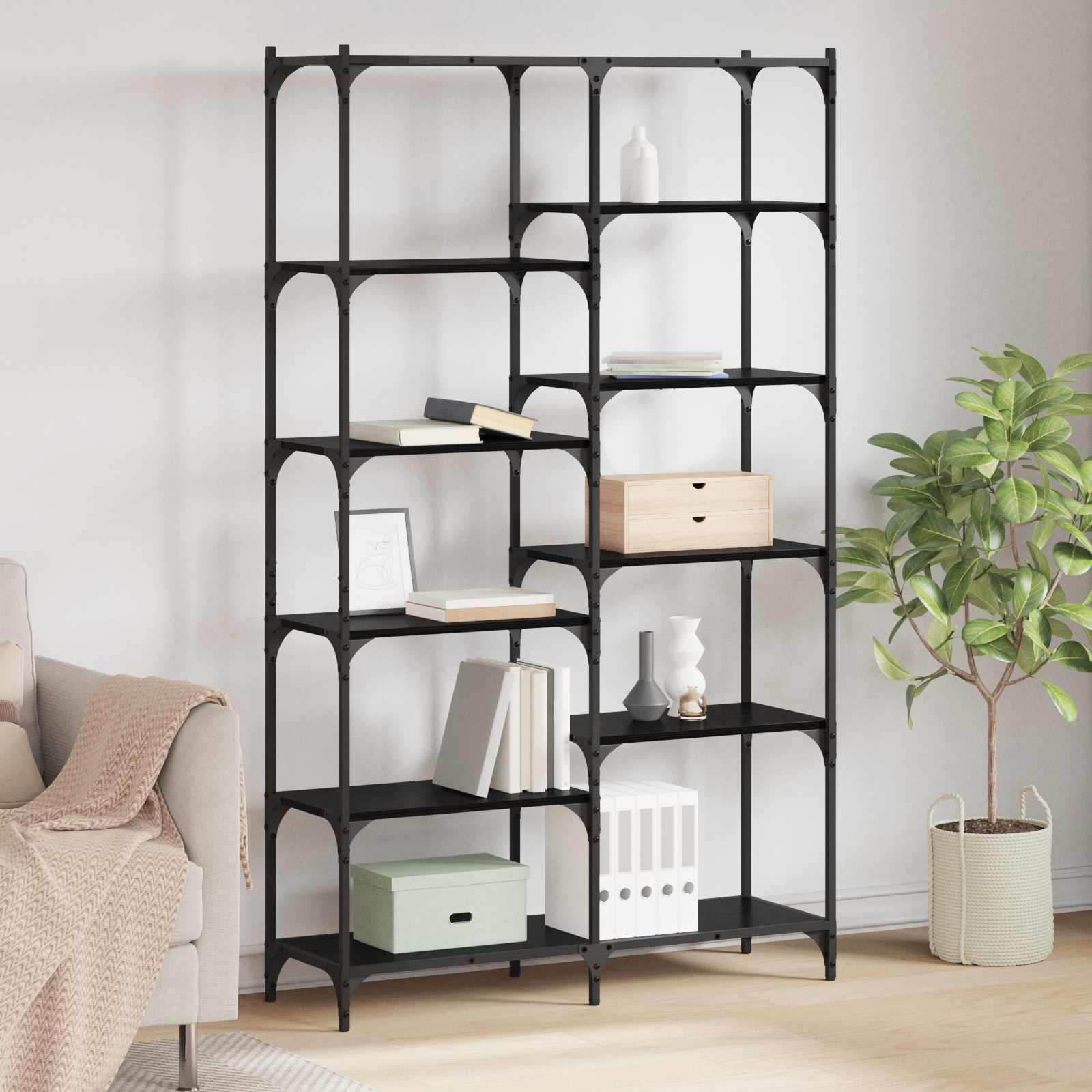 Boekenkast Zwart eiken 100 x 32 x 170 cm Bewerkt hout