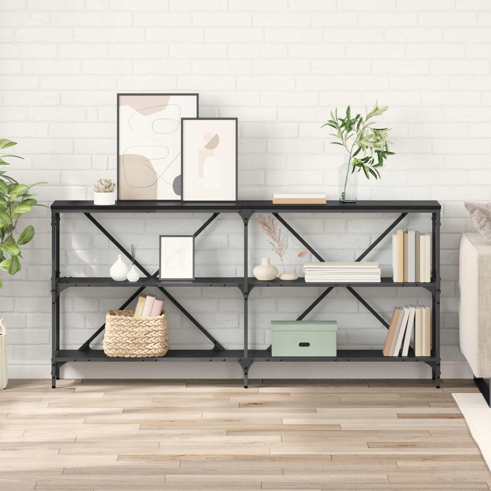 Wandtafel met plank Zwart Eiken 160 x 30 x 75 cm Bewerkt hout