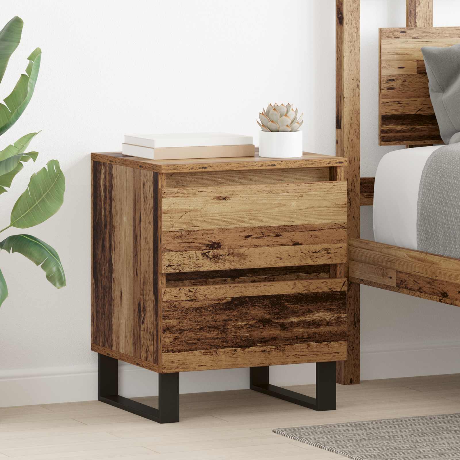 Nachtkastje met lade 2 pcs Oudhout 40 x 35 x 50 cm Bewerkt hout