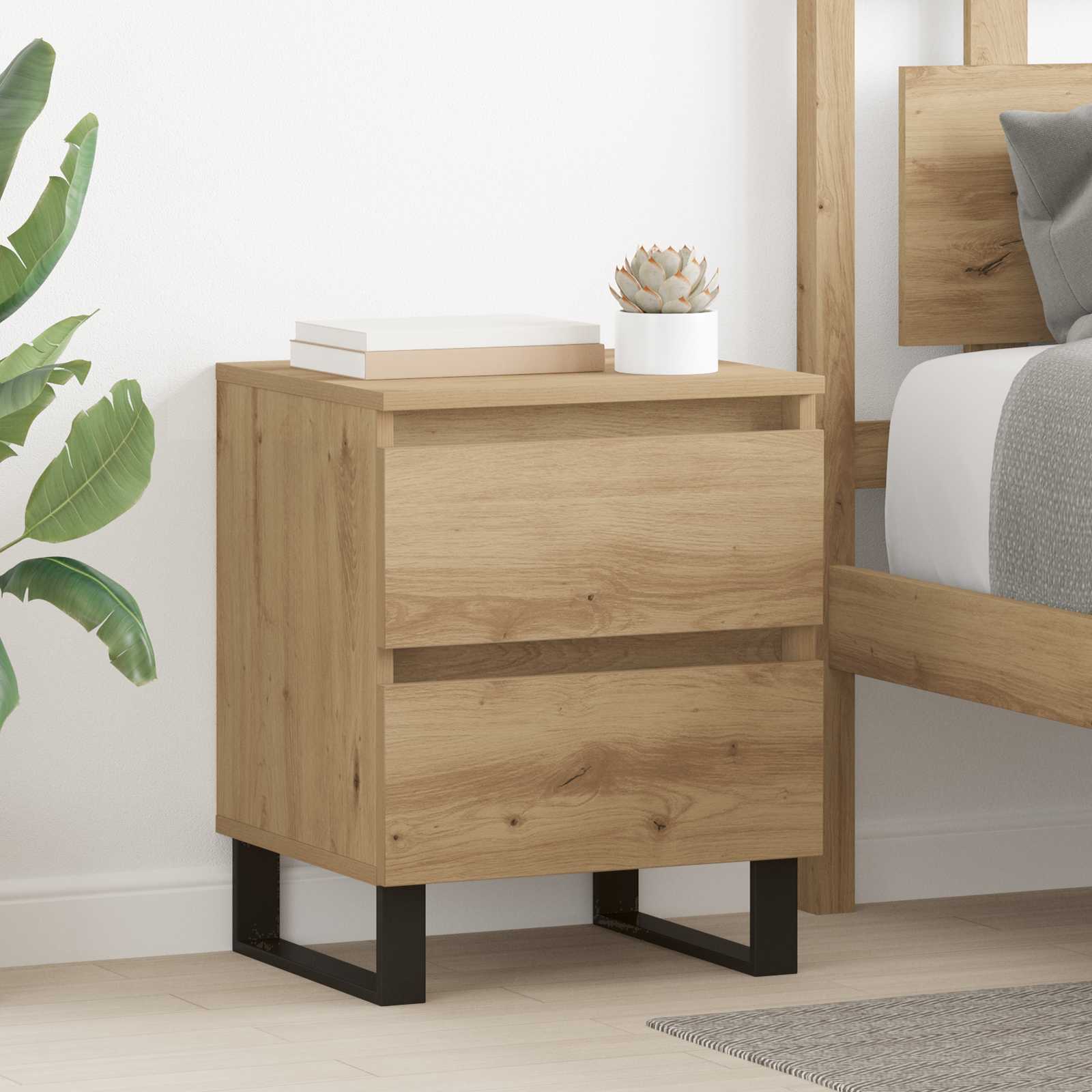 Nachtkastje Artisan Eiken 40 x 35 x 50 cm Bewerkt hout – afbeelding 1