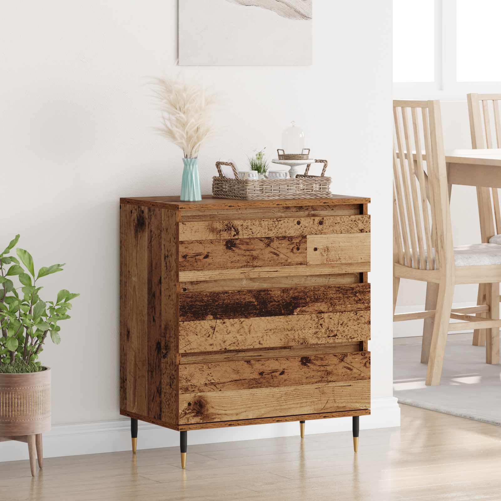 Dressoir met lade Oud Hout 60 x 35 x 70 cm Bewerkt hout