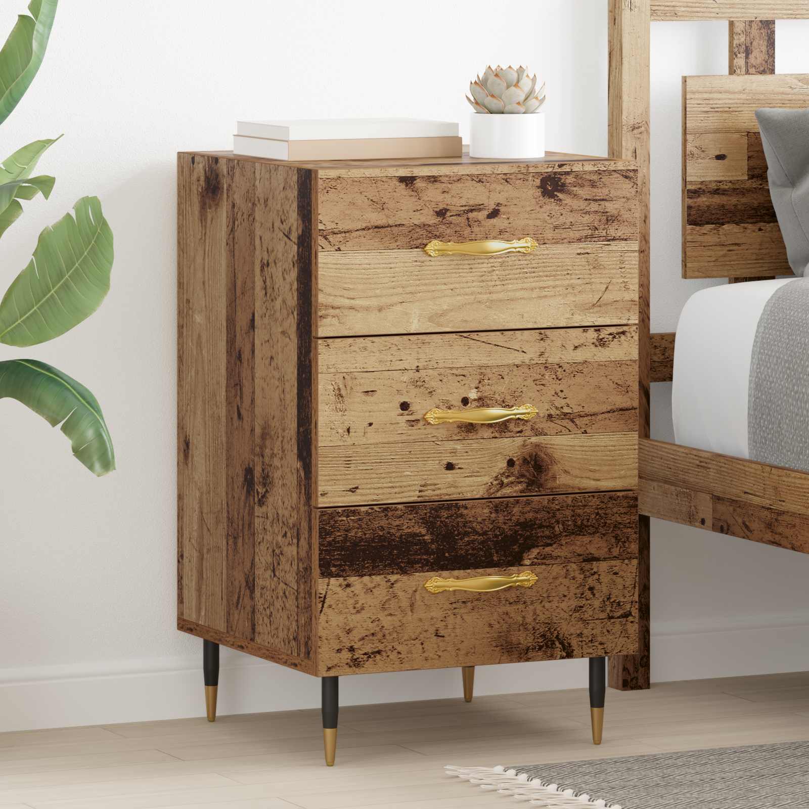 Nachtkastje met lade Oudhout 40 x 40 x 66 cm Bewerkt hout