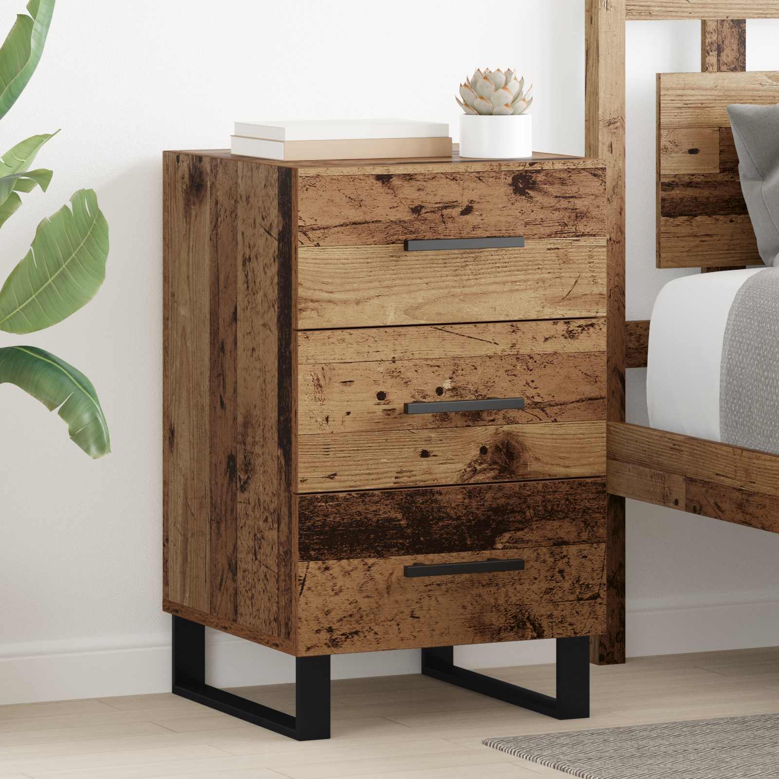 Nachtkastje met lade Oud Hout 40 x 40 x 66 cm Bewerkt hout