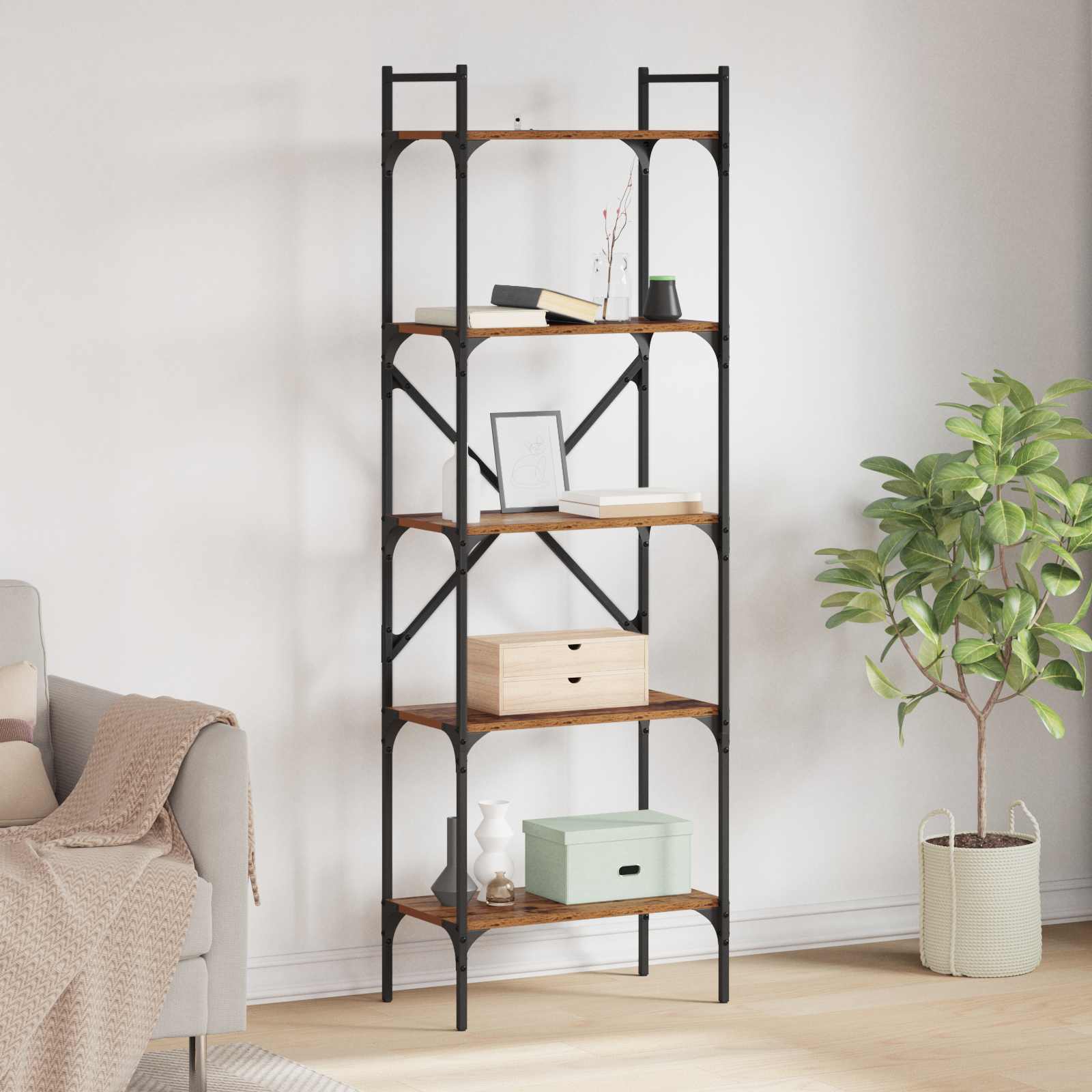 Boekenkast Oud Hout 56 x 32 x 174 cm Bewerkt hout