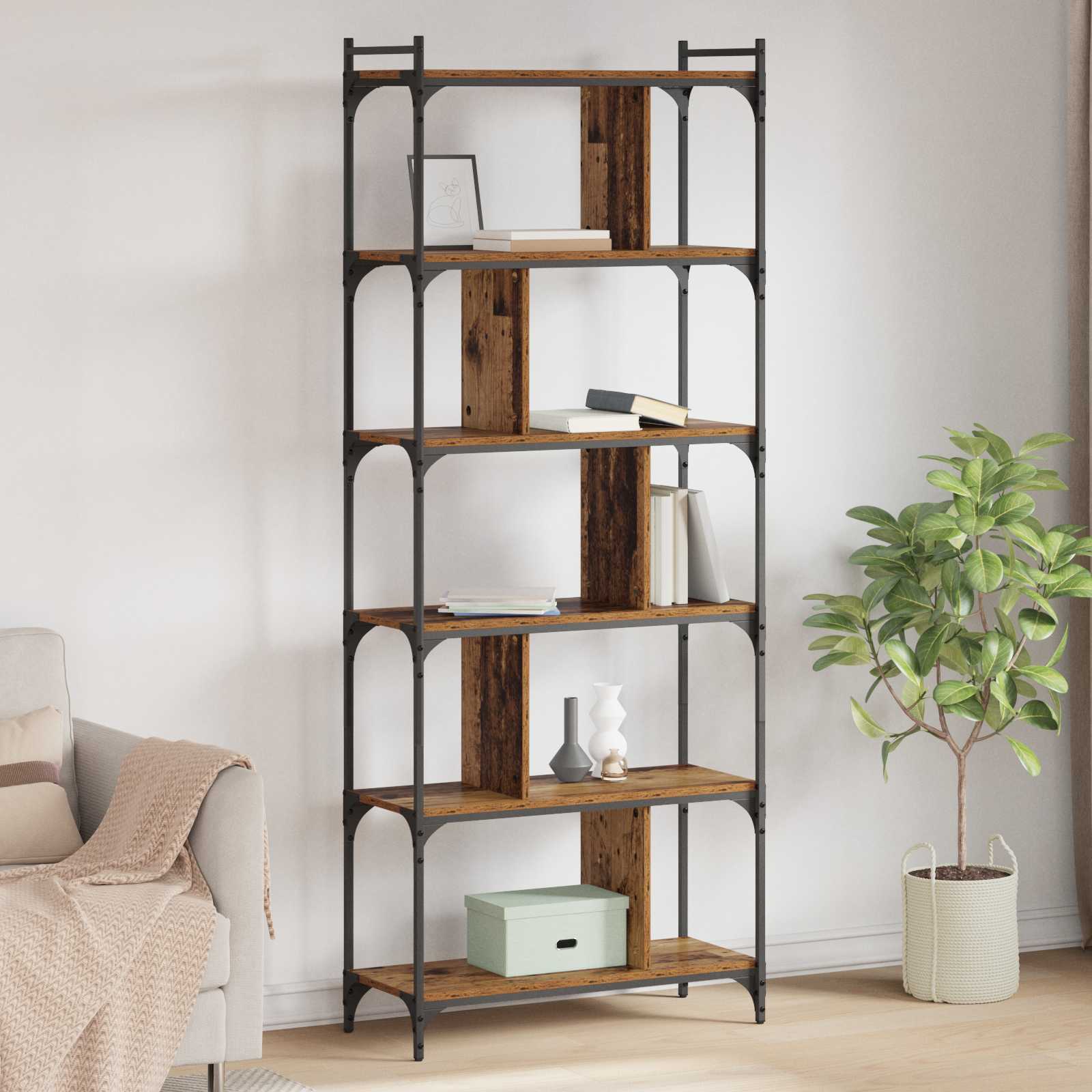 Boekenkast Oud hout 76 x 32 x 192 cm Bewerkt hout