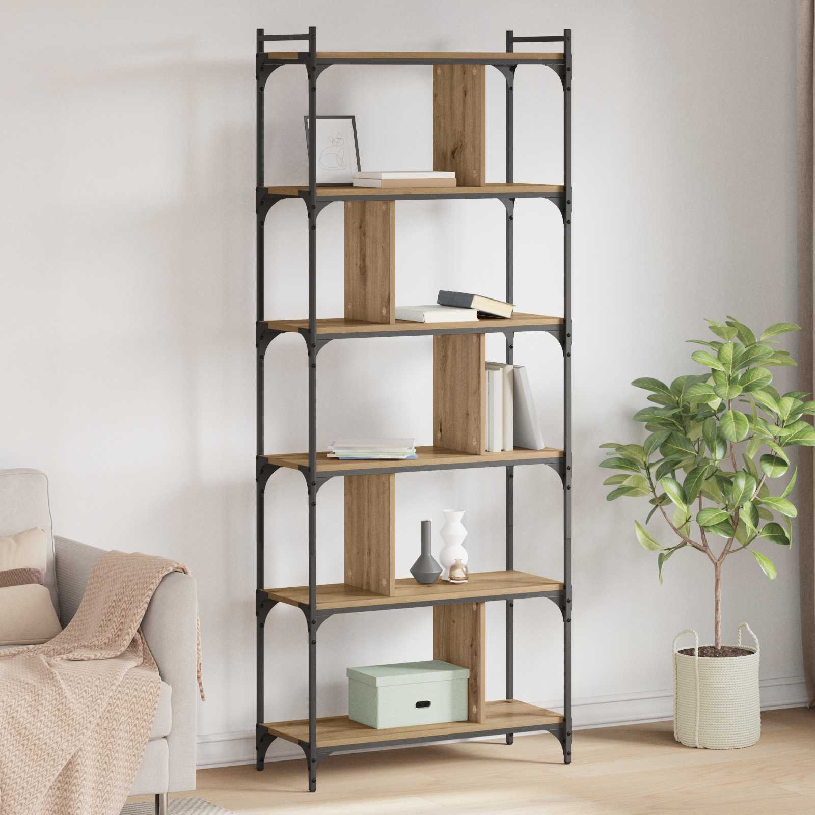 Boekenkast 5-laags 76 x 32 x 192 cm Bewerkt hout