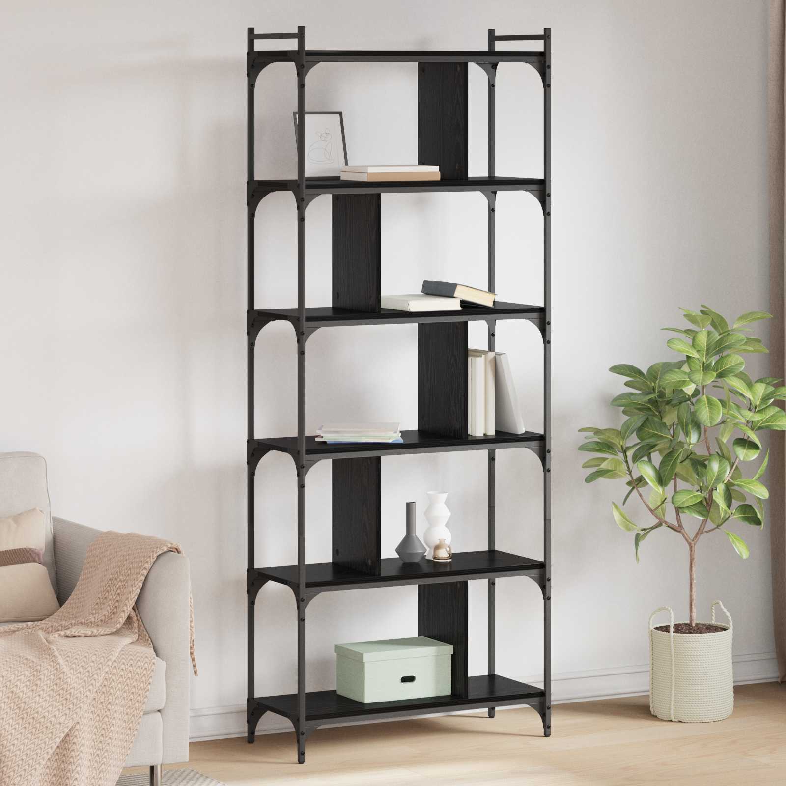 Boekenkast Zwart eiken 76 x 32 x 192 cm Bewerkt hout
