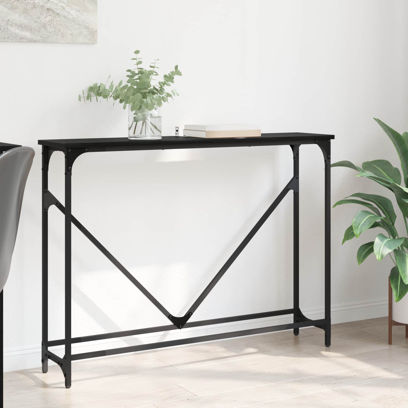 Wandtafel Zwart Eiken 102 x 23 x 75 cm Bewerkt hout