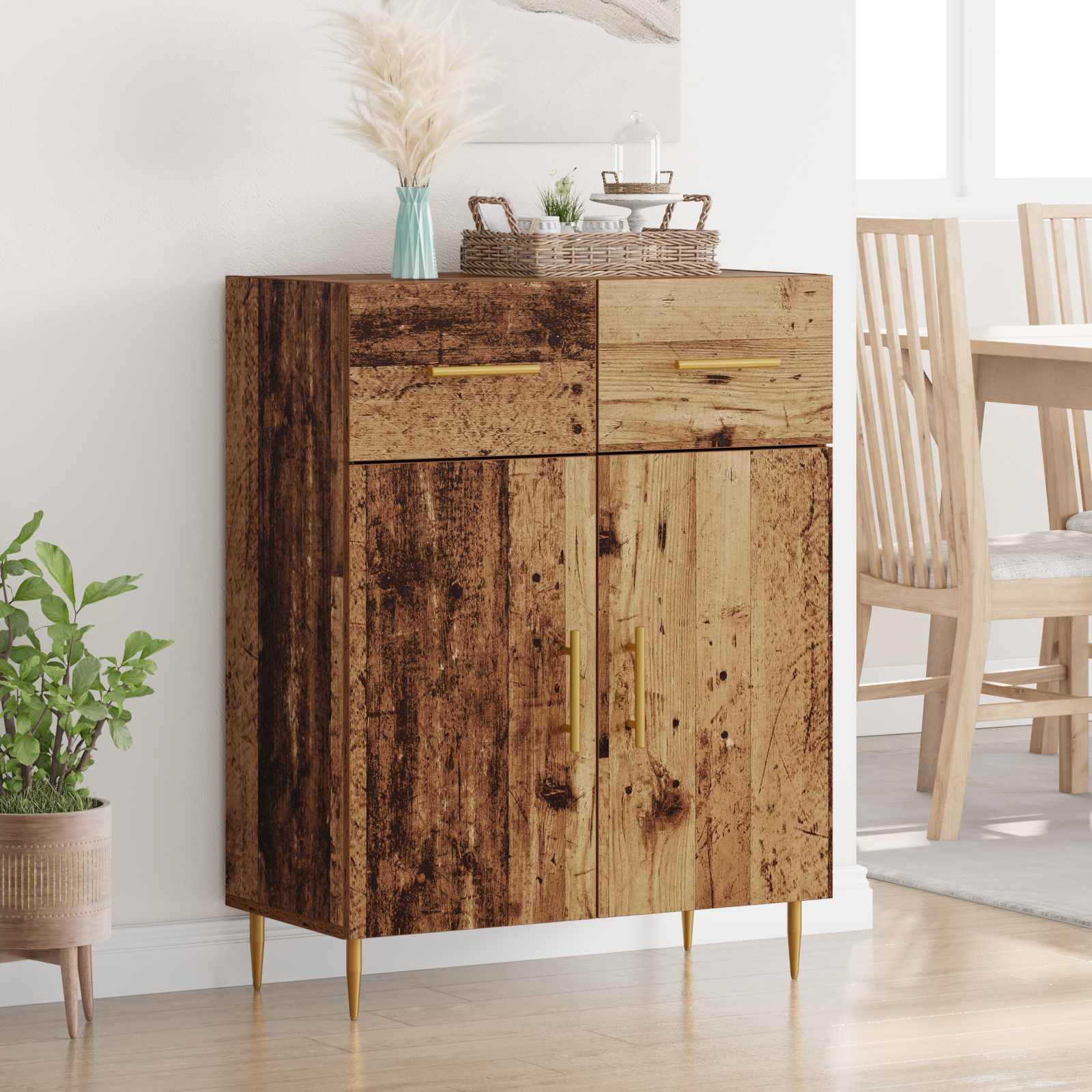 Dressoir met lade Oud Hout 69,5 x 34 x 90 cm Bewerkt hout