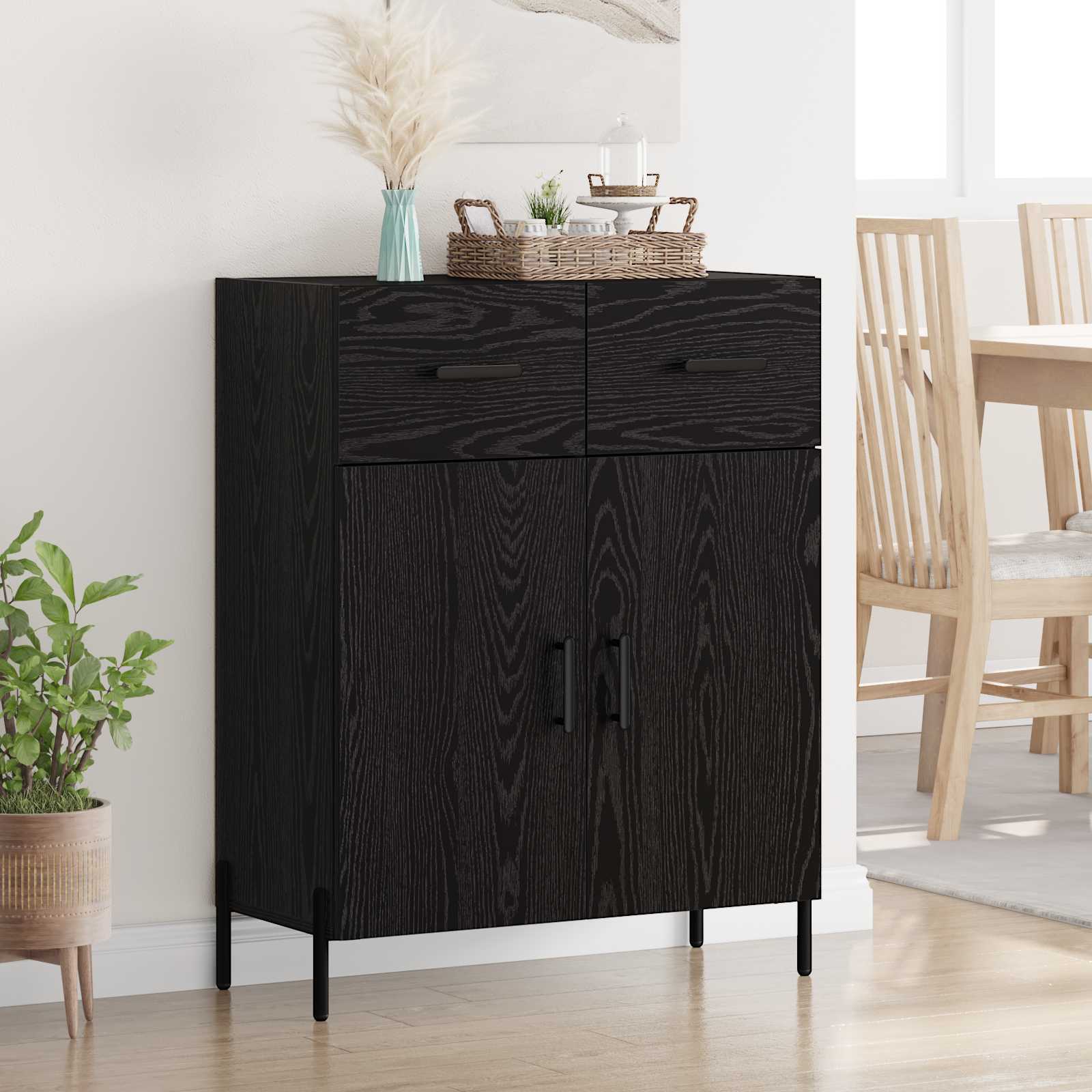 Dressoir met lade Zwart Eiken 69,5 x 34 x 90 cm Bewerkt hout