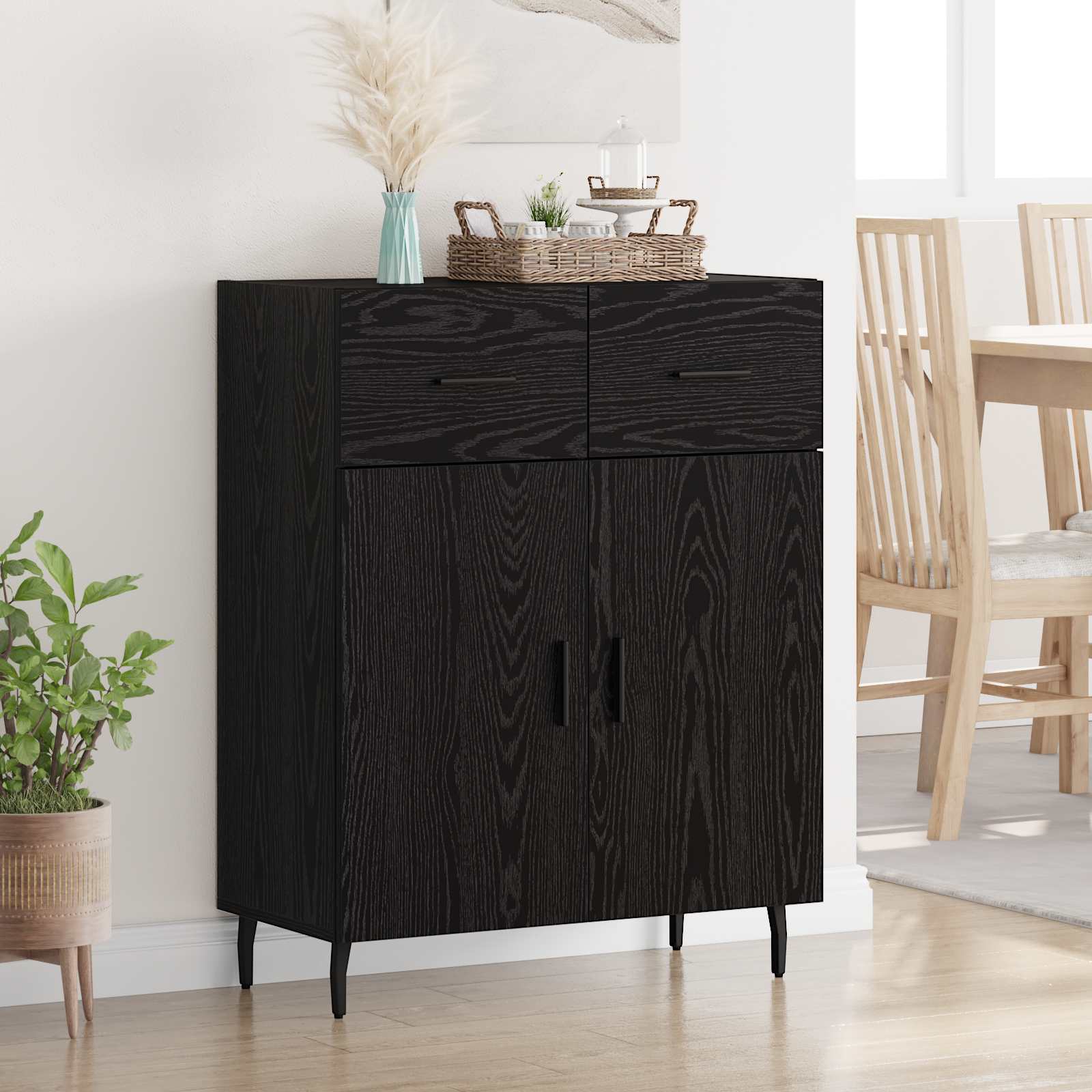 Dressoir met lade Zwart Eiken 69,5 x 34 x 90 cm Bewerkt hout