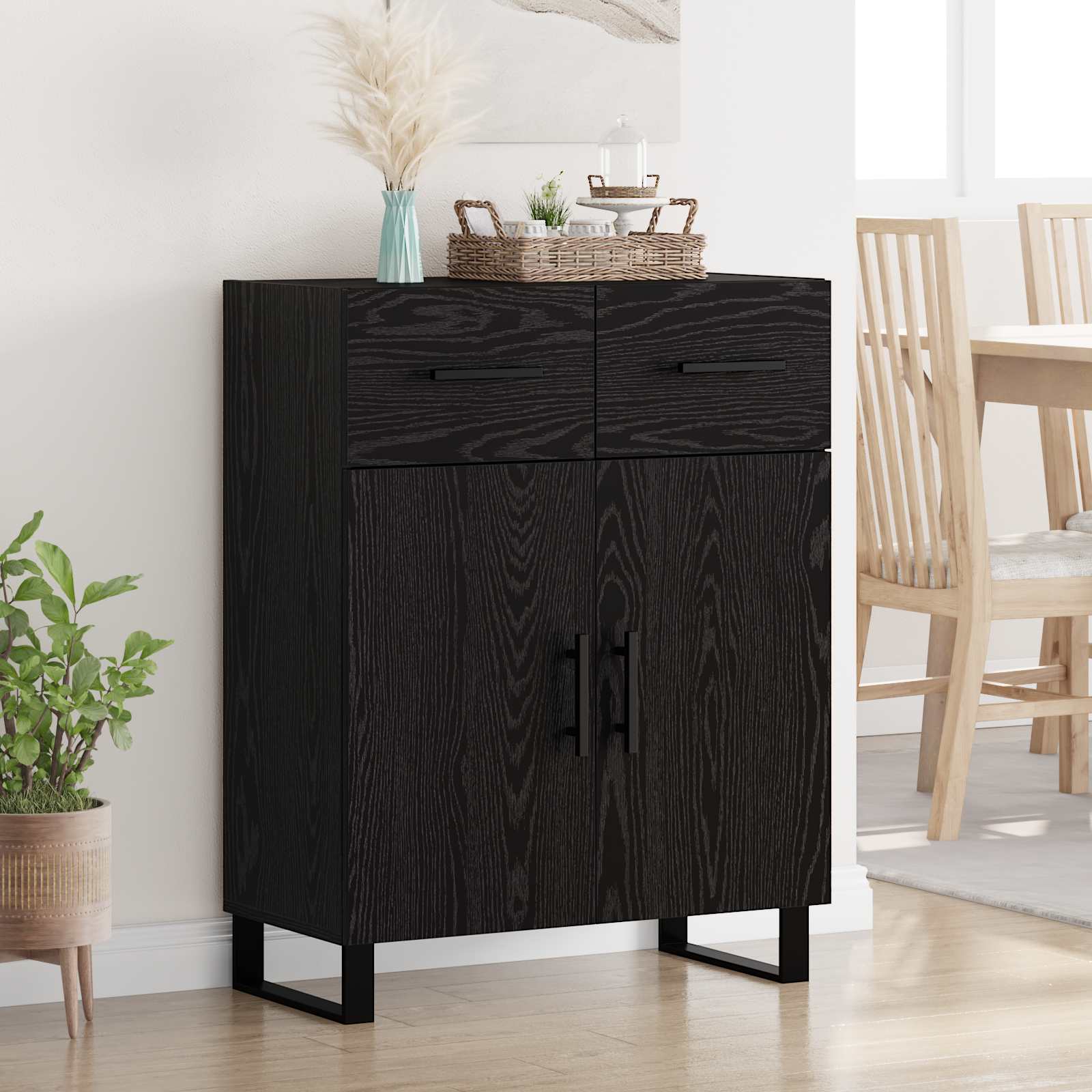 Dressoir met lade Zwart Eiken 69,5 x 34 x 90 cm Bewerkt hout