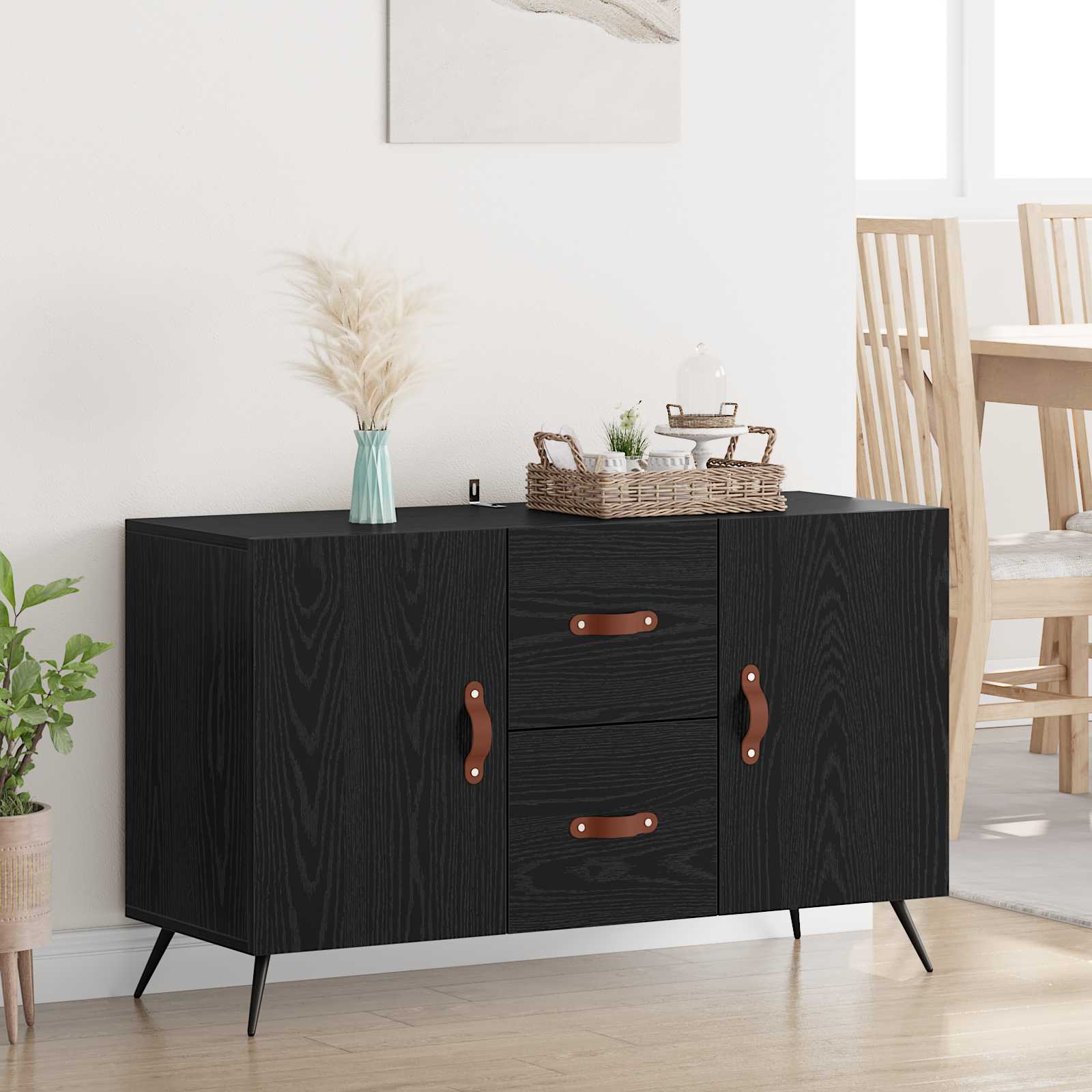 Dressoir met lade Zwart Eiken 100 x 36 x 60 cm Bewerkt hout