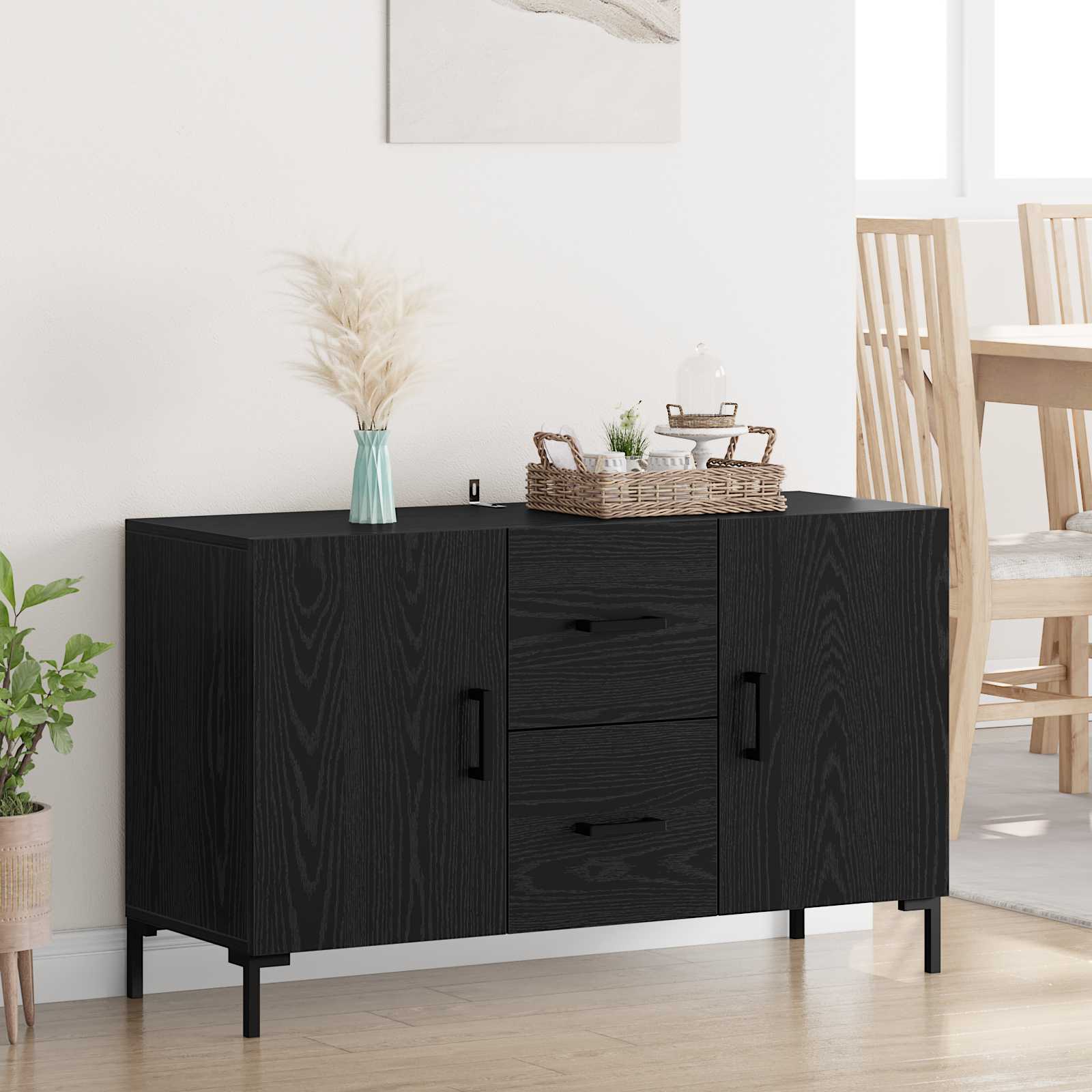 Dressoir met lade Zwart Eiken 100 x 36 x 60 cm Bewerkt hout