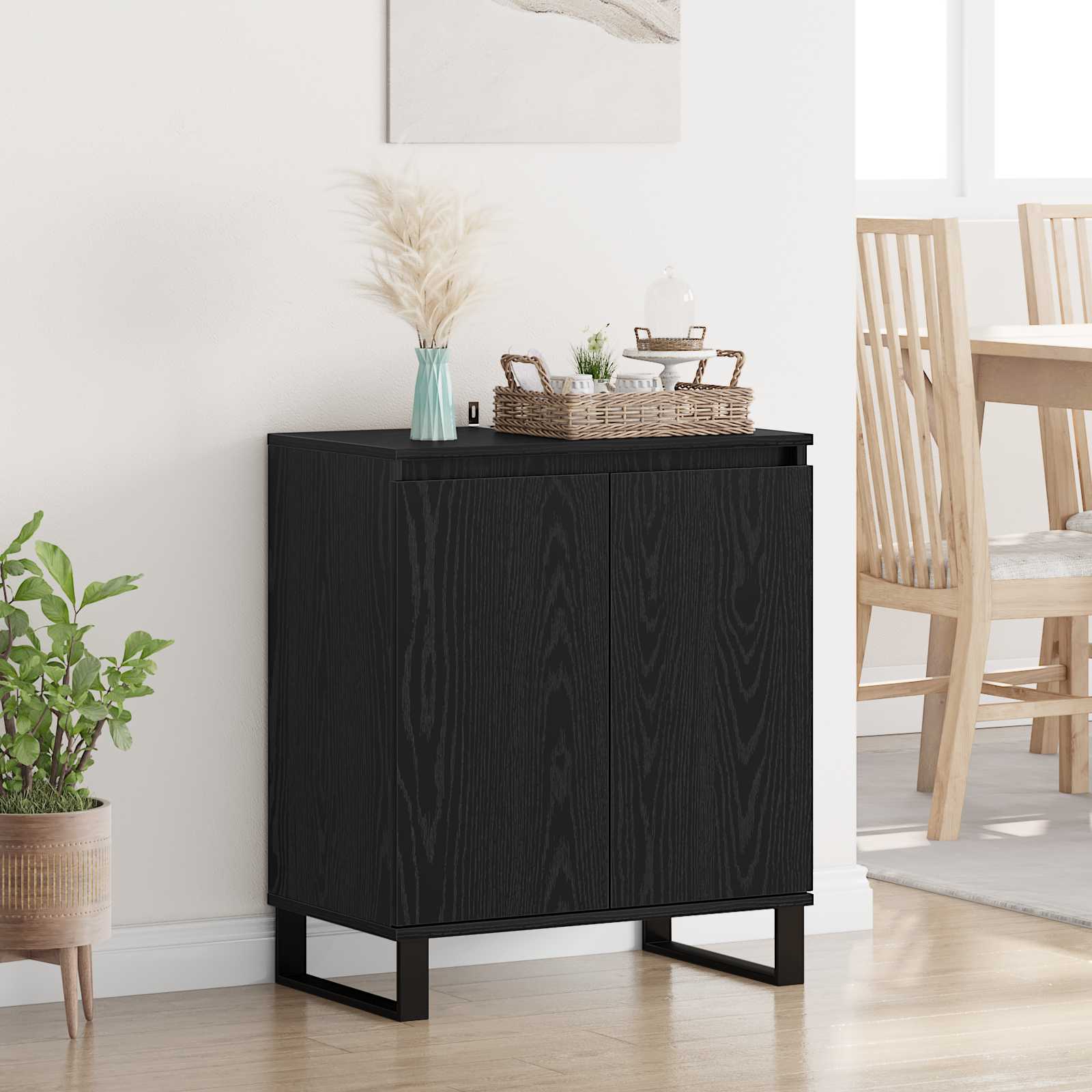 Dressoir Zwart Eiken 60 x 35 x 70 cm Bewerkt hout