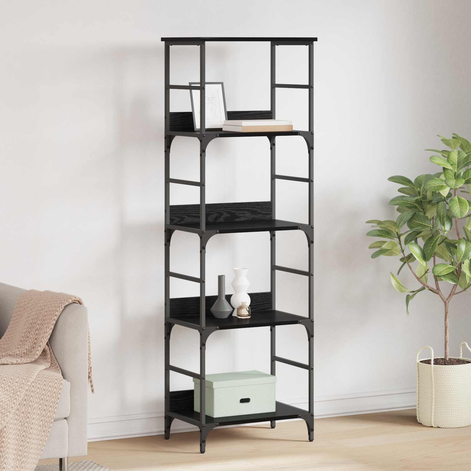Boekenkast Zwart Eiken 50 x 33 x 153 cm Bewerkt hout