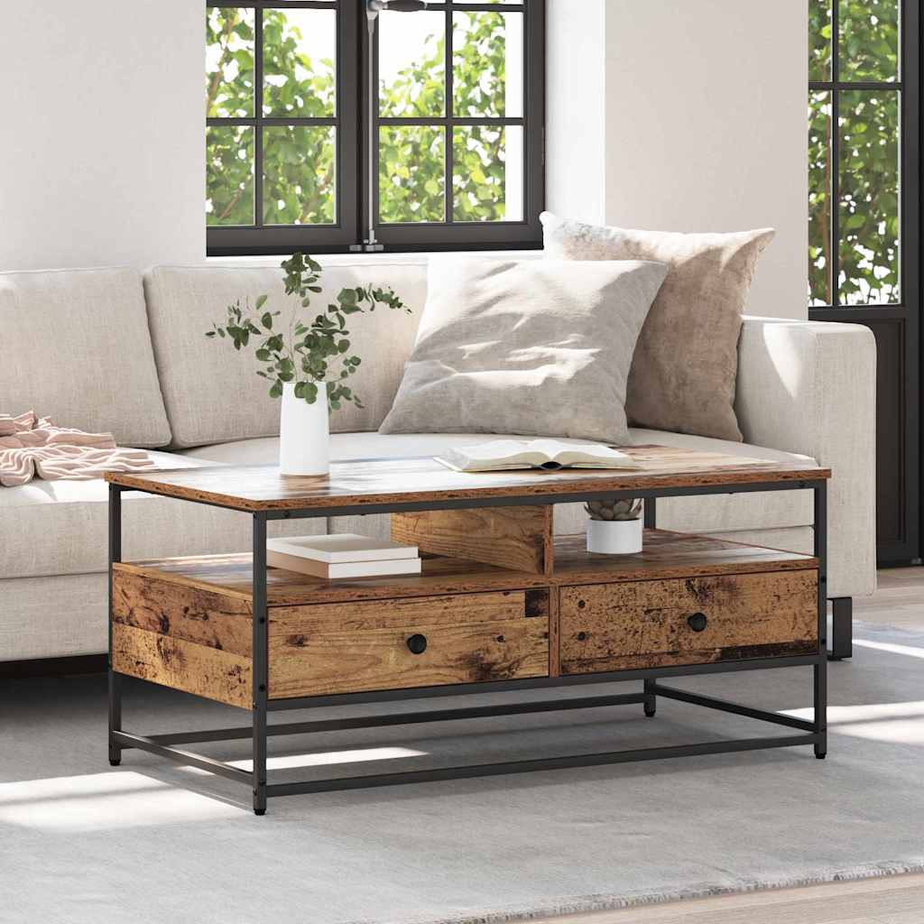Salontafel met lade Oud Hout 100 x 51 x 45 cm Bewerkt hout – afbeelding 1