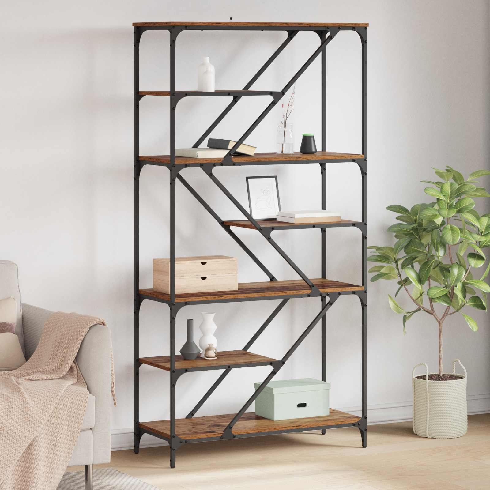 Boekenkast Oud Hout 91 x 36 x 176 cm Bewerkt hout