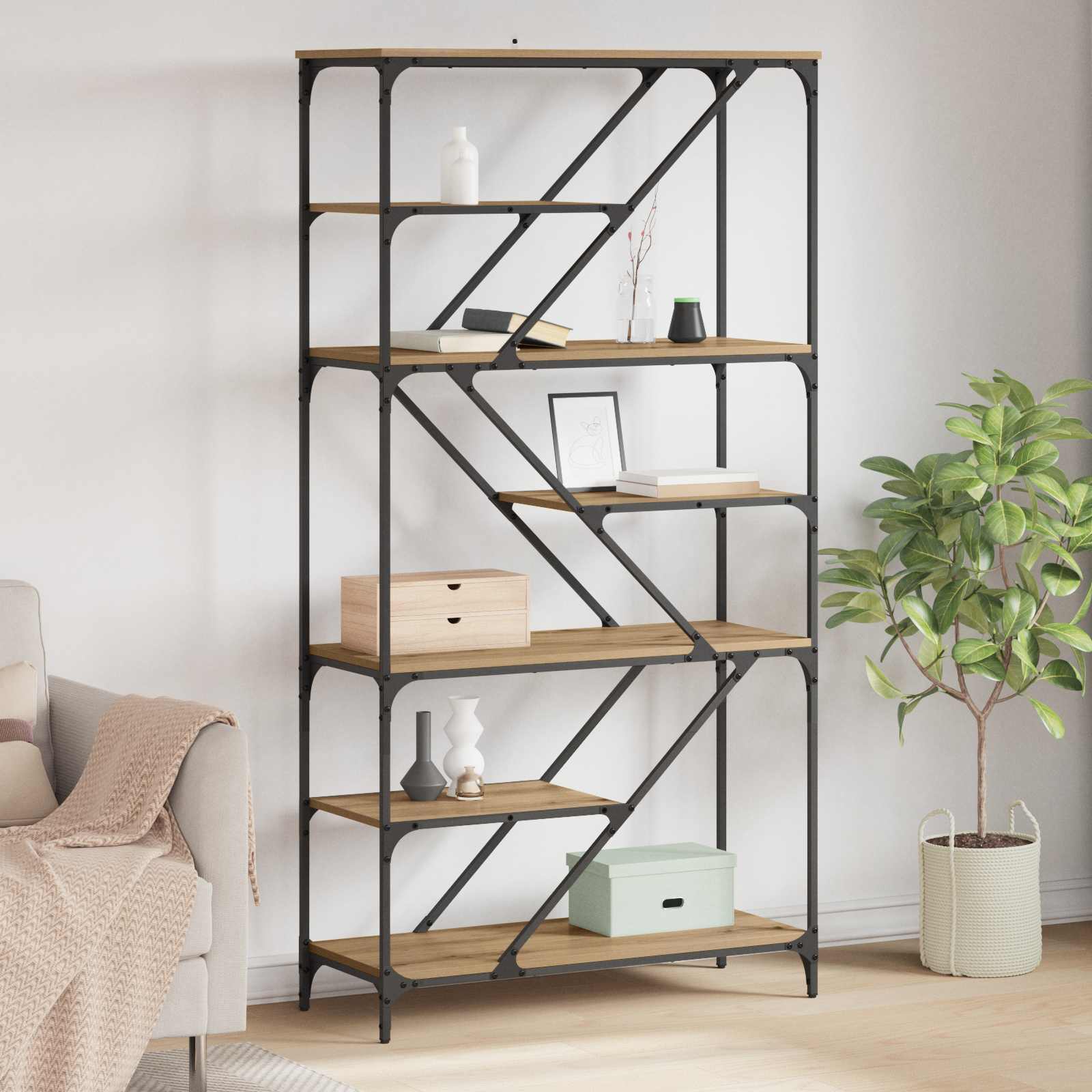 Boekenkast 9-laags 91 x 36 x 176 cm Bewerkt hout Artisan Eiken