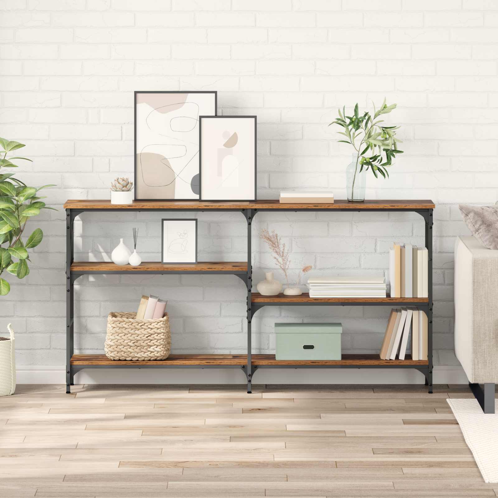 Wandtafel met plank Oudhout 150 x 29 x 76,5 cm Bewerkt hout