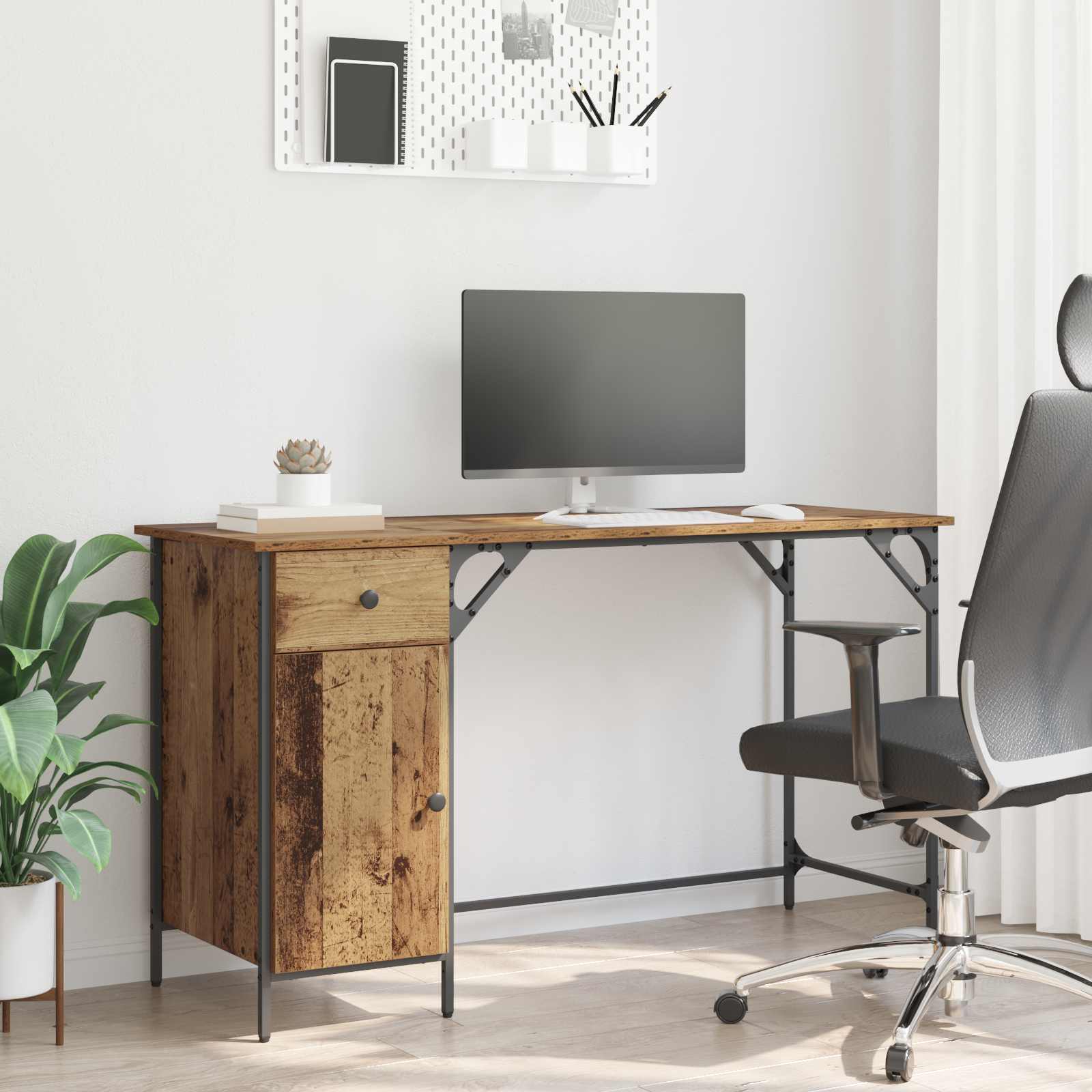 Computerbureau met lade Oud Hout 131 x 48 x 75 cm Bewerkt hout