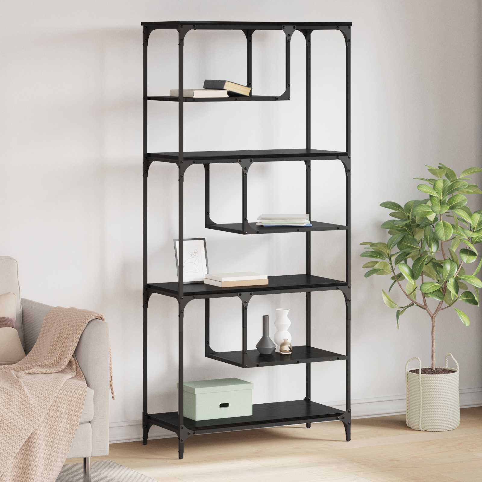 Boekenkast Zwart eiken 81 x 36 x 176 cm Bewerkt hout