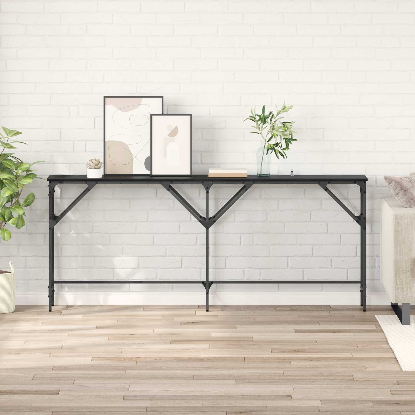 Wandtafel Zwart Eiken 180 x 30 x 75 cm Bewerkt hout