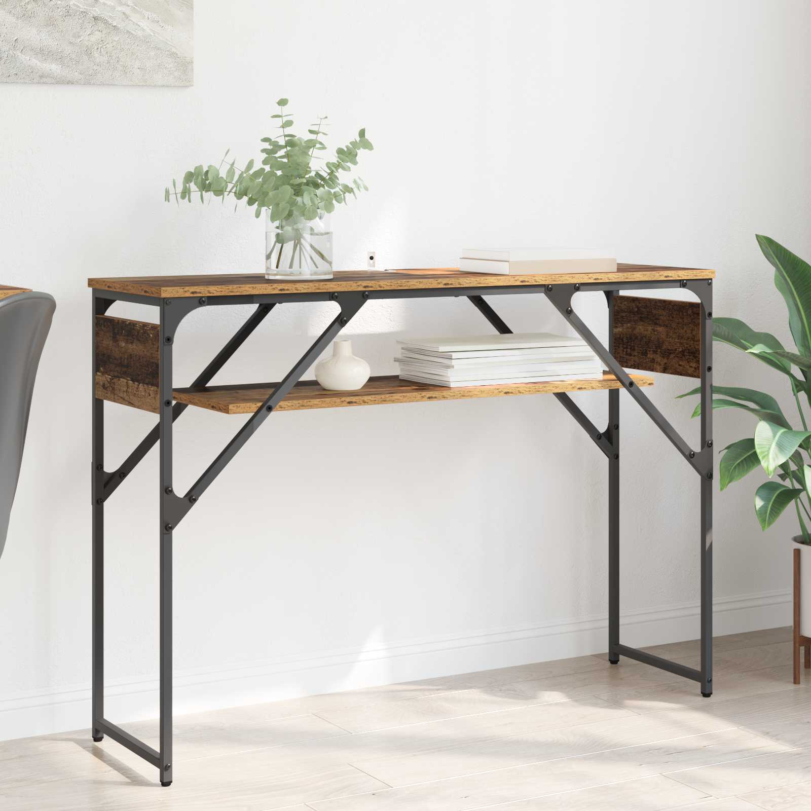 Consoletafel Oud Hout 105x30x75cm Bewerkt hout